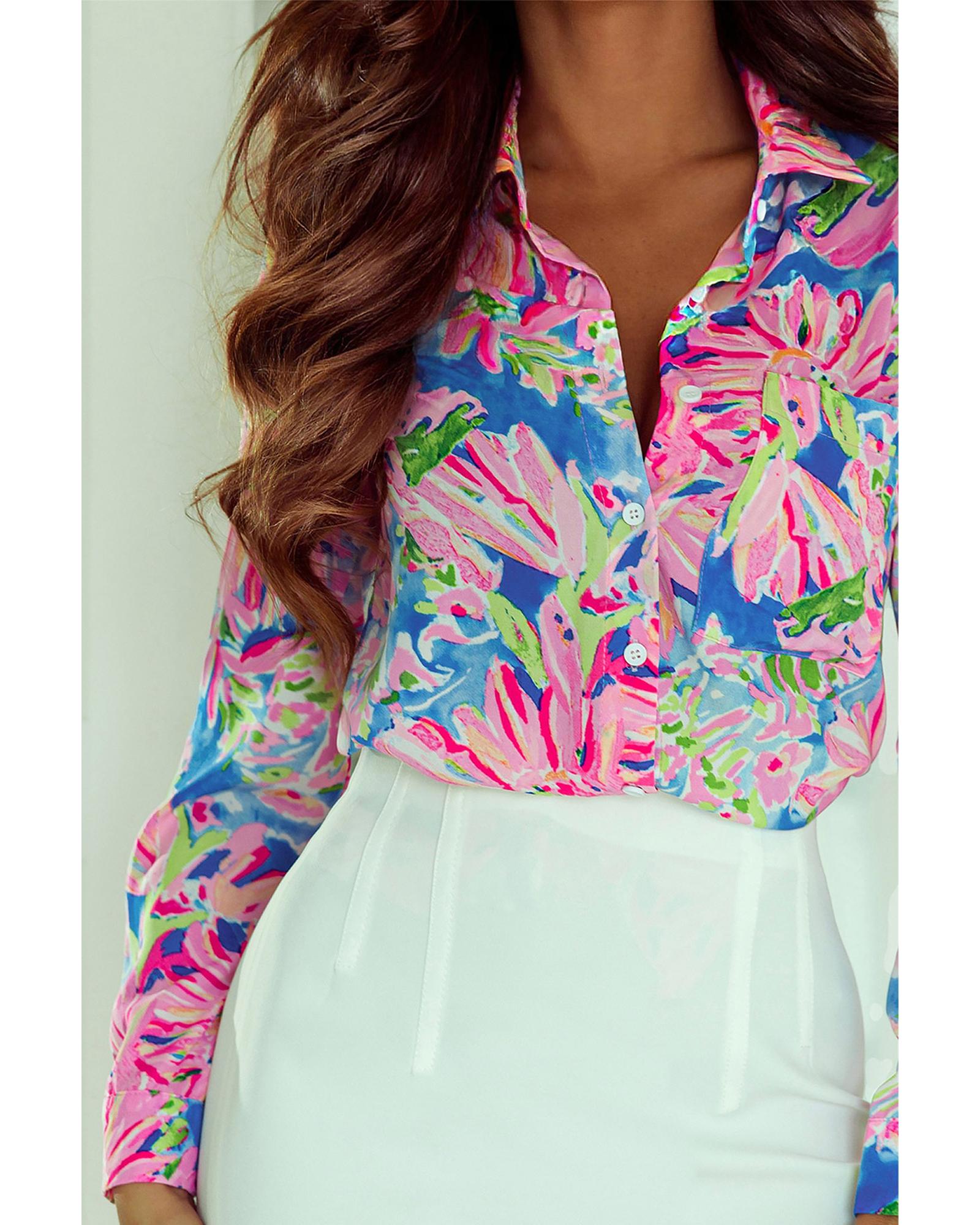 V539-AZEXDC2553434-10-M-202508260430-00 Azura Exchange Buttoned Sheath Long Sleeve Shirt with Abstract Floral Print - M - Image 1