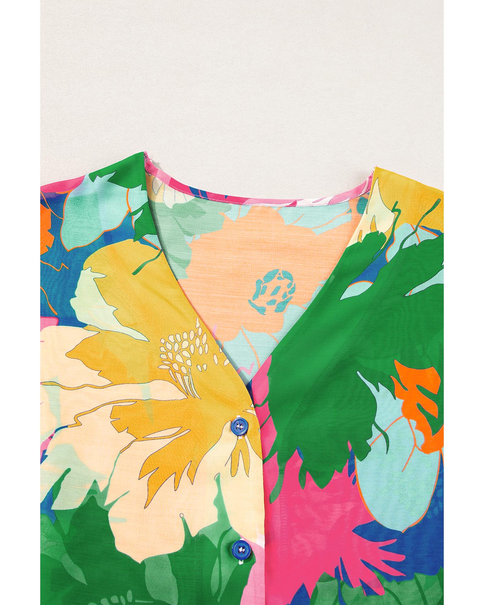 V539-AZEXDC2554862-P22-XL-202508270940-00 Multicolour Floral Print Folded Short Sleeve Shirt - XL - Image 1