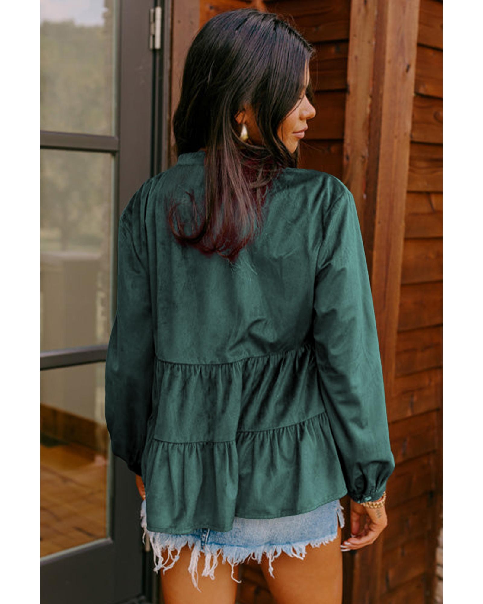 V539-AZEXDC2555295-P1809-M-202508271925-00 Skobeloff Corduroy Ruffle Tiered Buttoned O Neck Shirt - M - Image 1