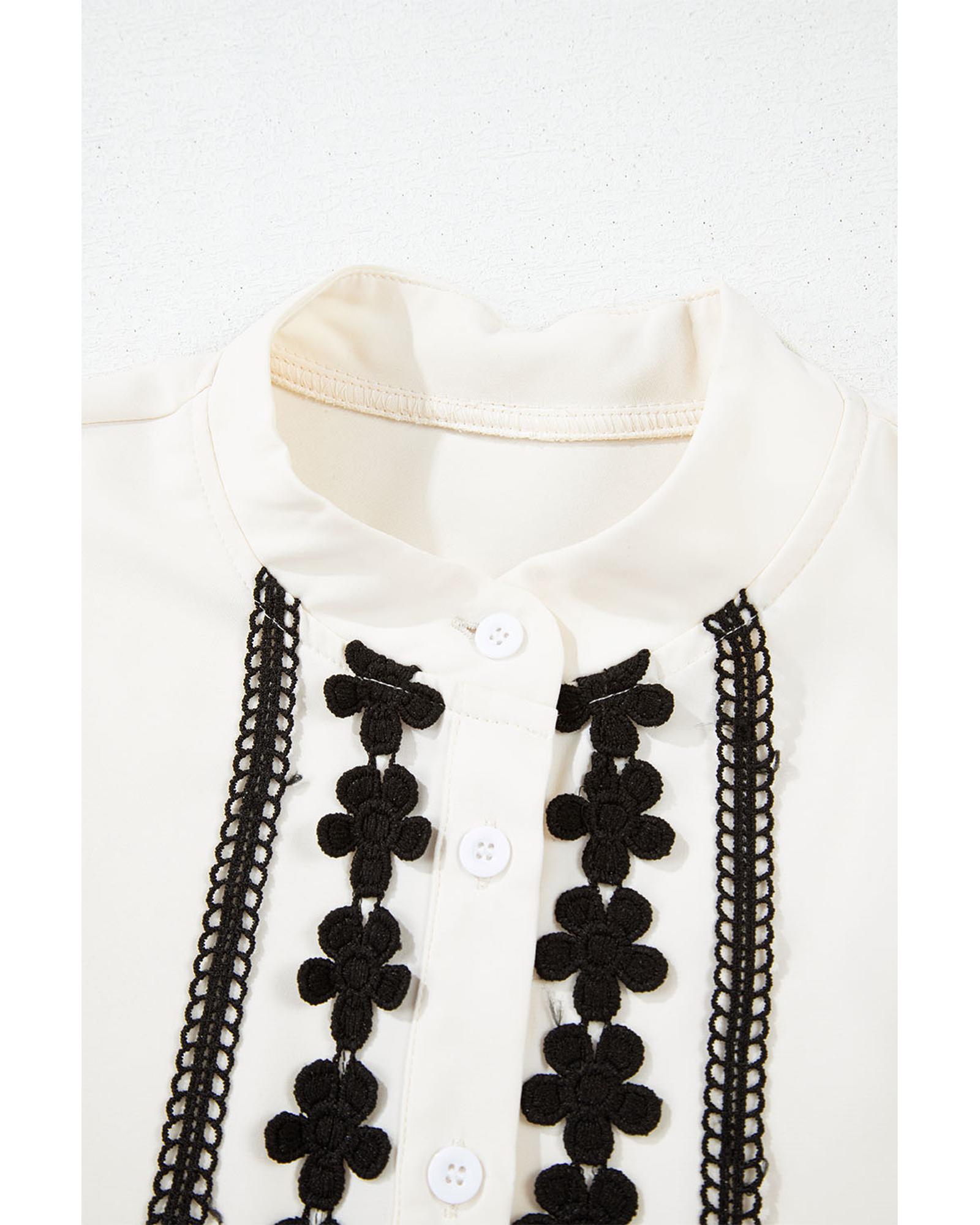 V539-AZEXDC2555838-P15-S-202506131421-00 Beige Floral Embroidered Stand Neck Buttoned Shirt - S - Image 1