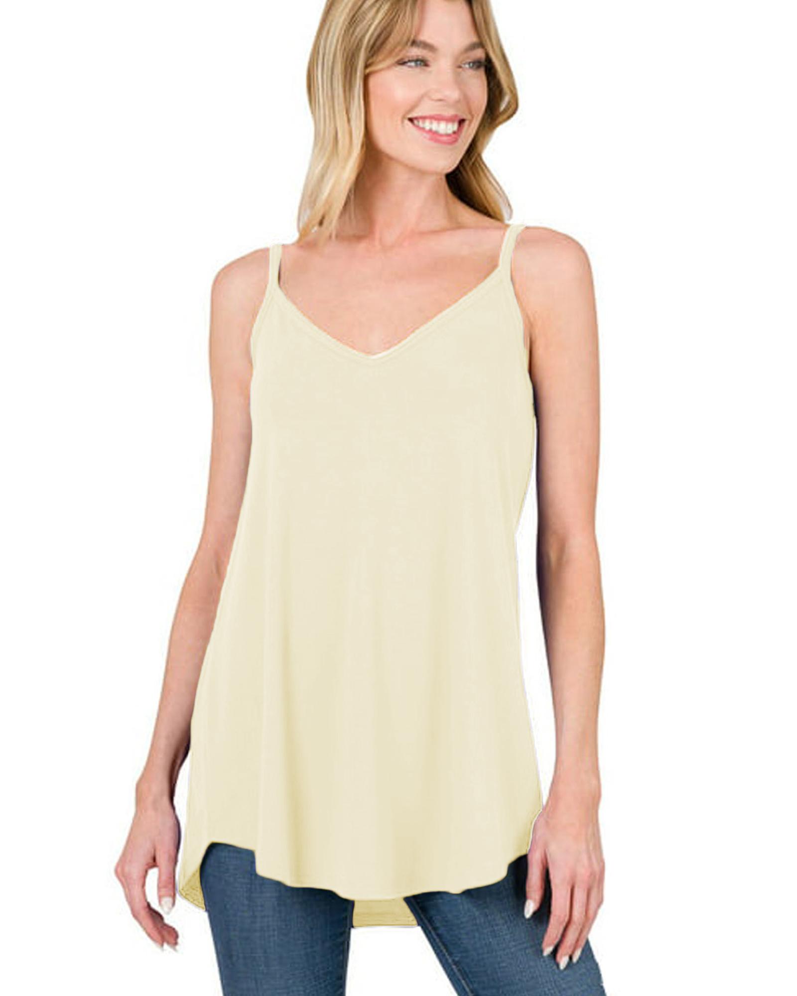 V539-AZEXDC25611122-P18-S-202508280800-00 Apricot Spaghetti Strap V-Neck Flowy Tunic Tank Top - S - Image 1