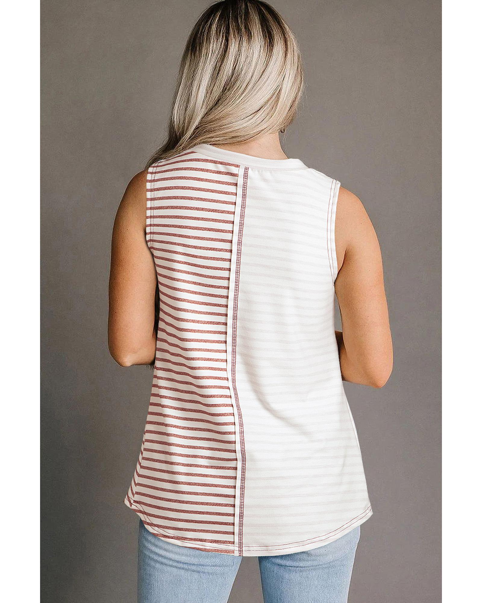 V539-AZEXDC25611612-P1719-M-202508271720-00 Brown Stripe Colorblock Loose Tank Top - M - Image 1