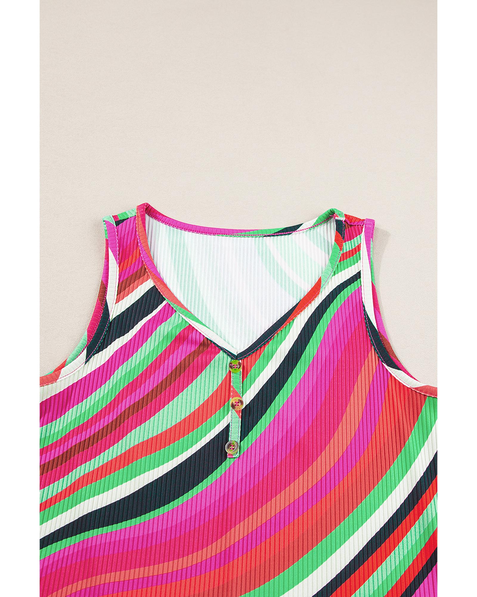 V539-AZEXDC25611785-P822-L-202508300210-00 Purple Wavy Striped Buttoned V Neck Tank Top - L - Image 1