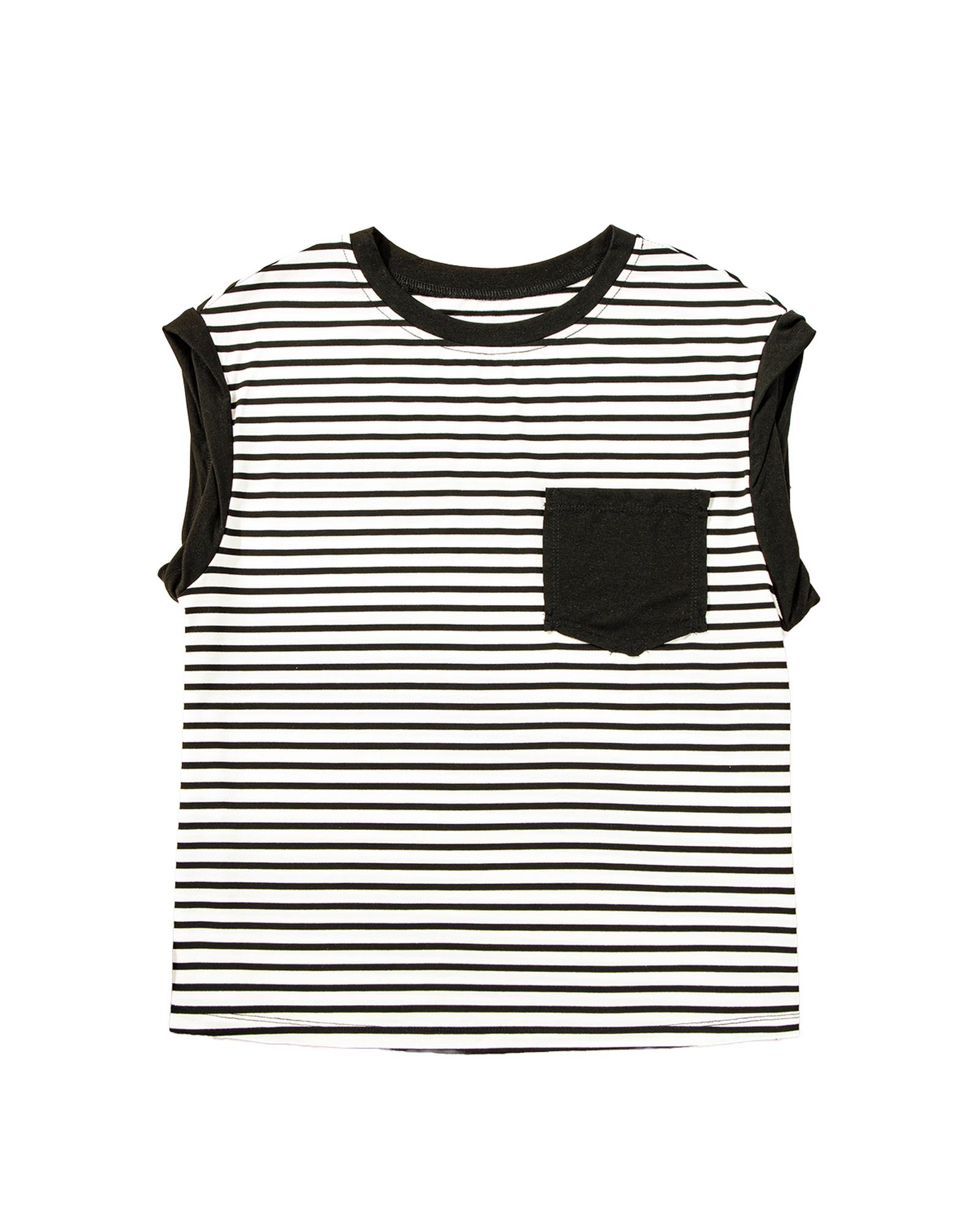 V539-AZEXDC25612602-P219-XL-202508270850-00 Black Stripe Chest Pocket Patch Round Neck Tank Top - XL - Image 1