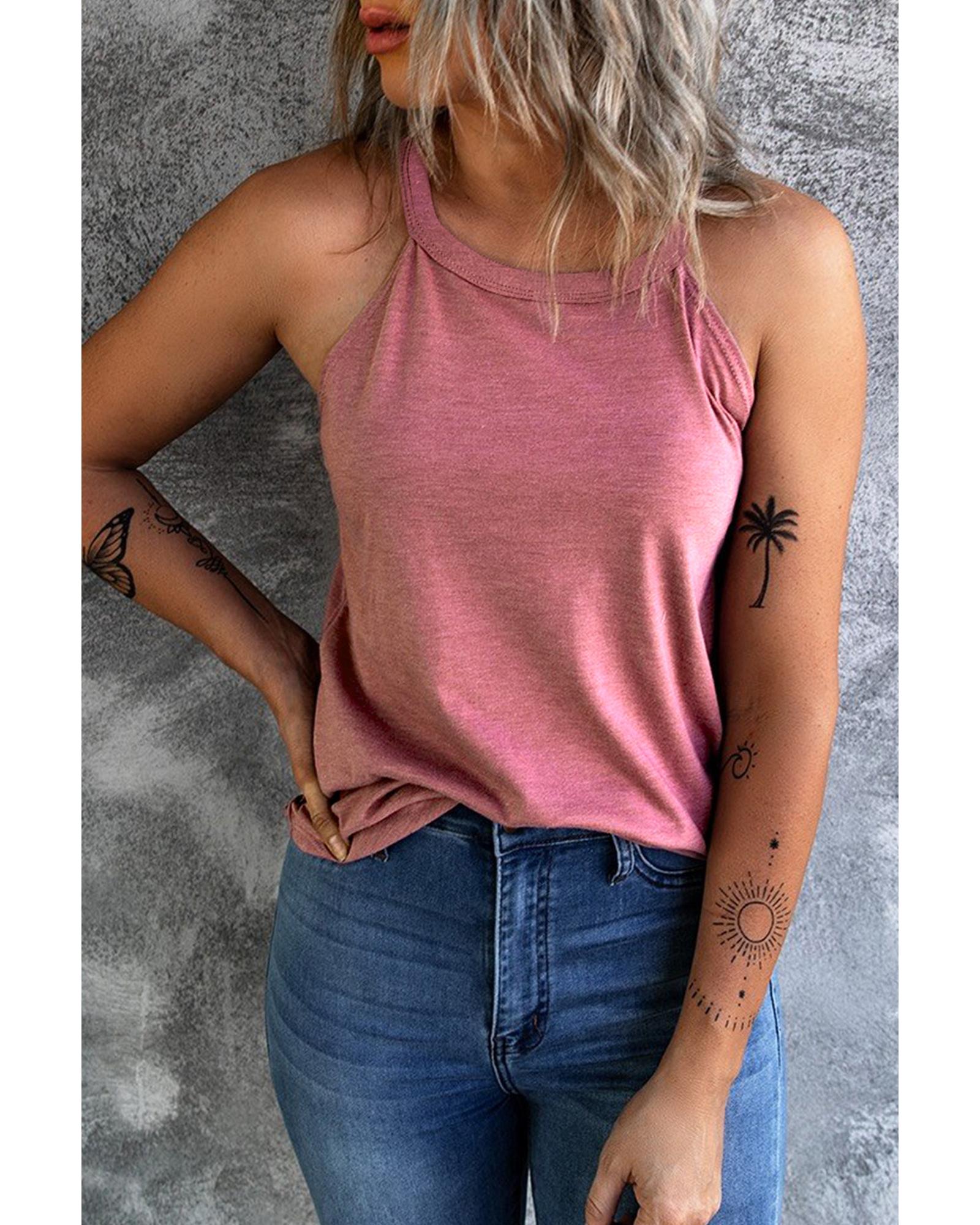 V539-AZEXDC2564998-10-M-202508292120-00 Pink Solid Color Crew Neck Tank Top - M - Image 1