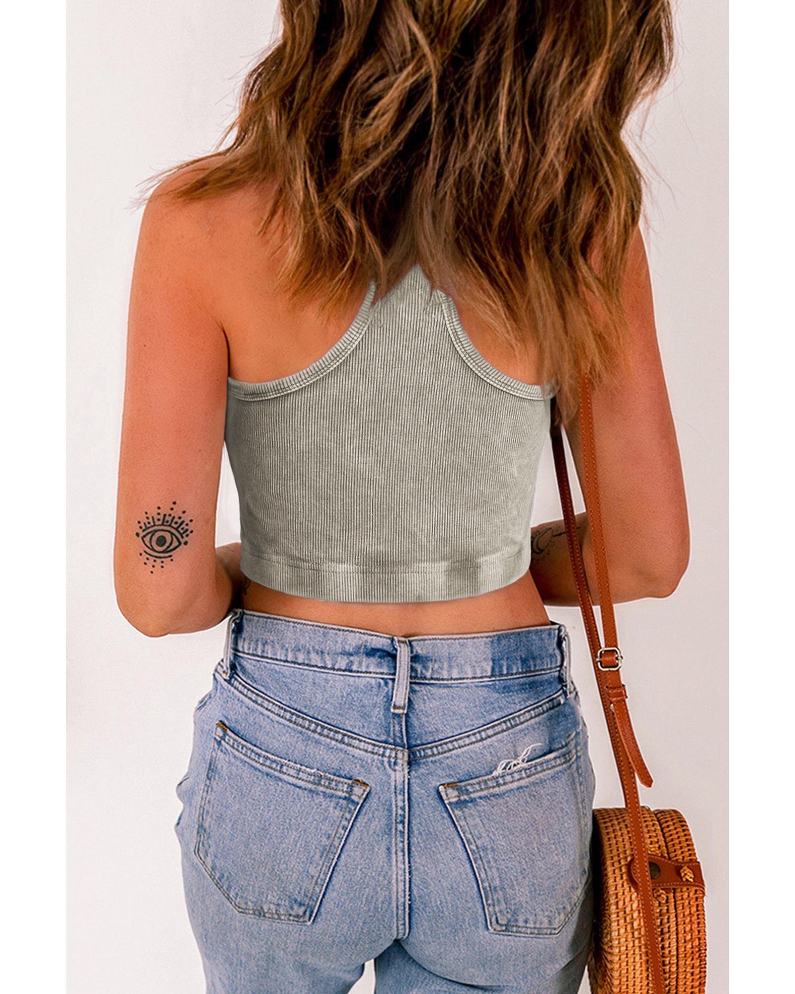 V539-AZEXDC2567773-P1011-XL-202508282050-00 Light Grey Ribbed Mineral Wash Racerback Cropped Tank Top - XL - Image 1