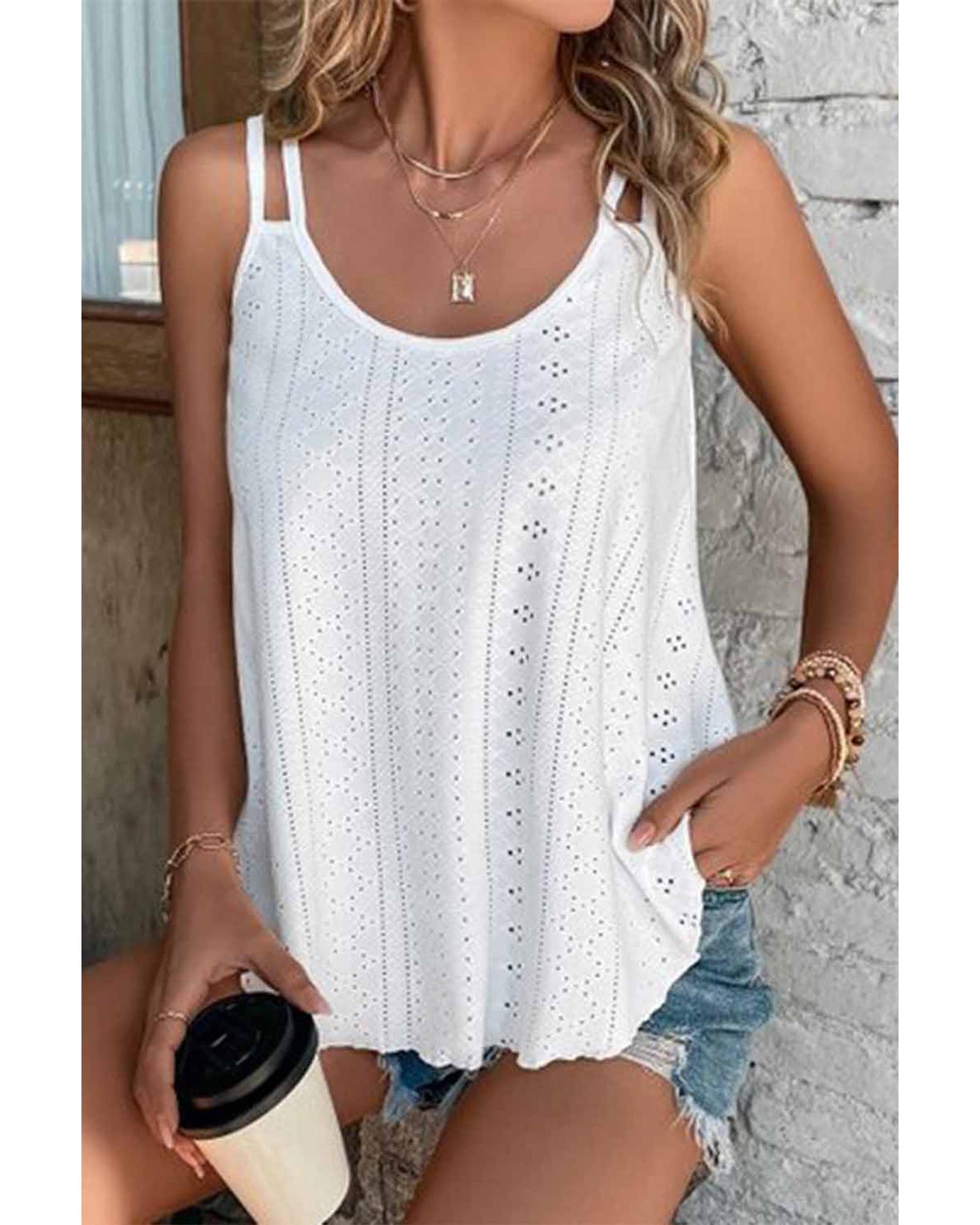 V539-AZEXDC2569201-1-L-202508292140-00 Azura Exchange White Eyelet Strappy Scoop-Neck Tank Top - L - Image 1