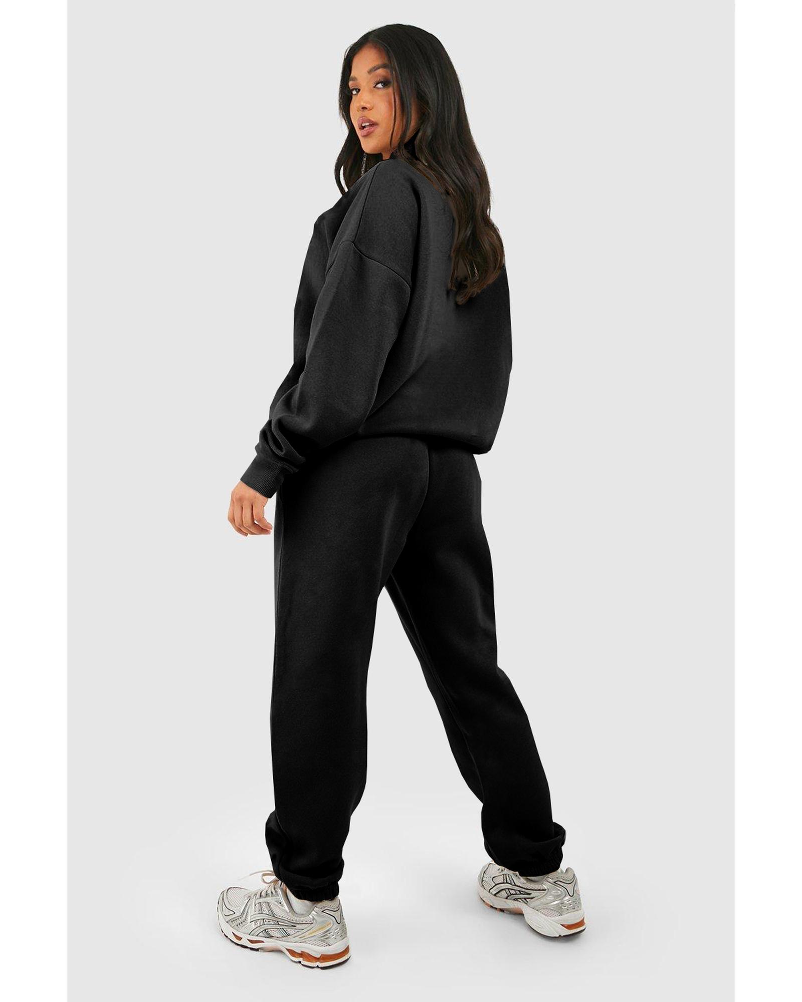 V539-AZEXDC2611645-P2-2XL-202508280550-00 Black Plain Half Zip V Neck Ribbed Edge Loose Tracksuit - 2XL - Image 1