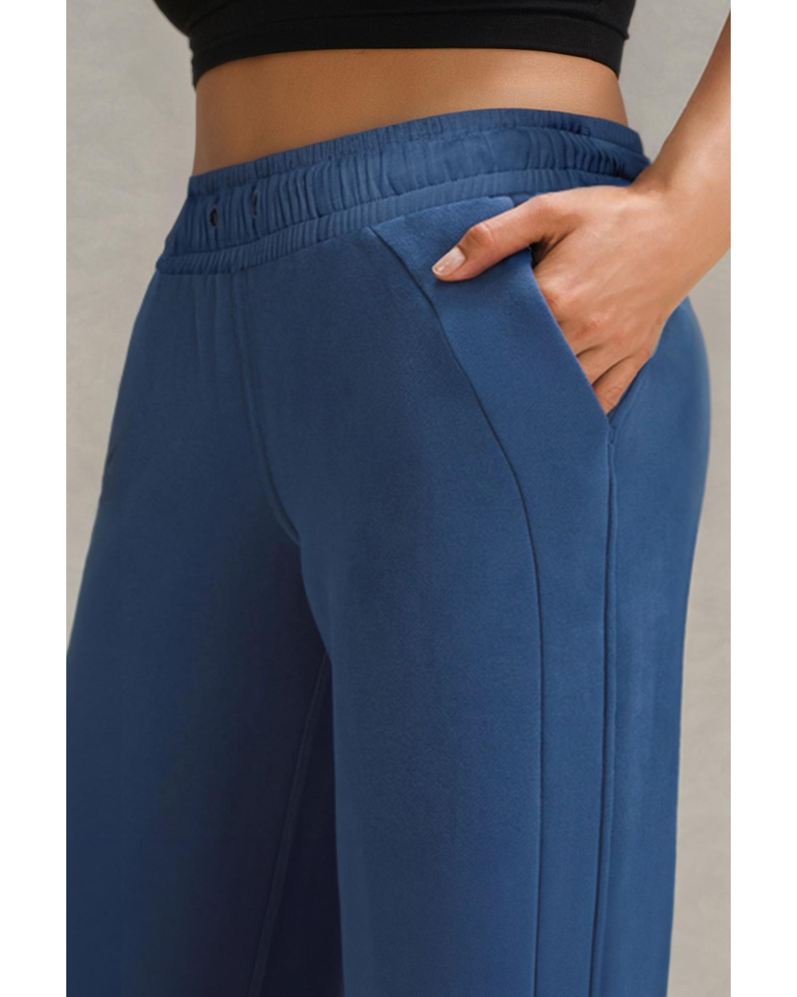 V539-AZEXDC265548-P905-2XL-202508270515-00 Sail Blue Drawstring High Waist Wide Leg Pocketed Sweatpants - 2XL - Image 1