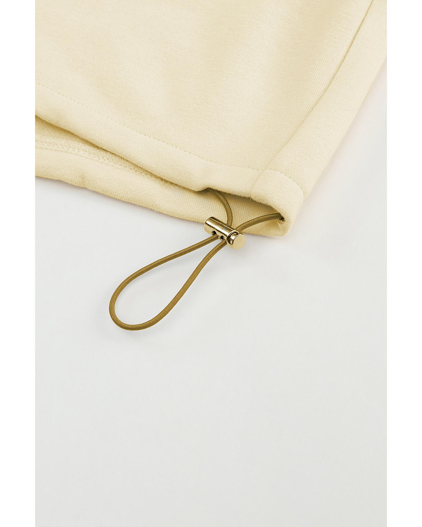 V539-AZEXDC266009-15-2XL-202508281330-00 Beige Color Block Drawstring Cropped Athleisure Jacket - 2XL - Image 1