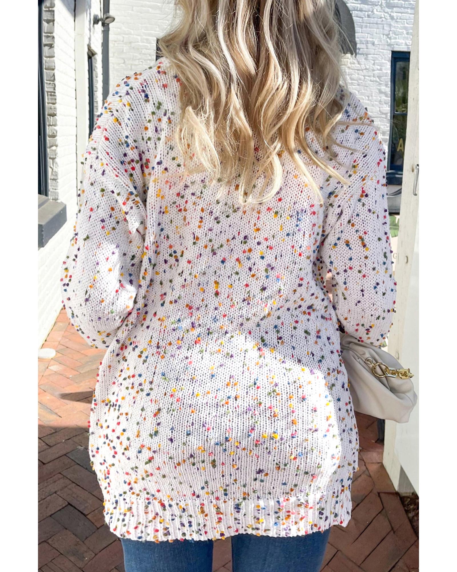 V539-AZEXDC2711709-P1-L-202508280140-00 White Confetti Rib Knit Long Sleeve Cardigan - L - Image 1