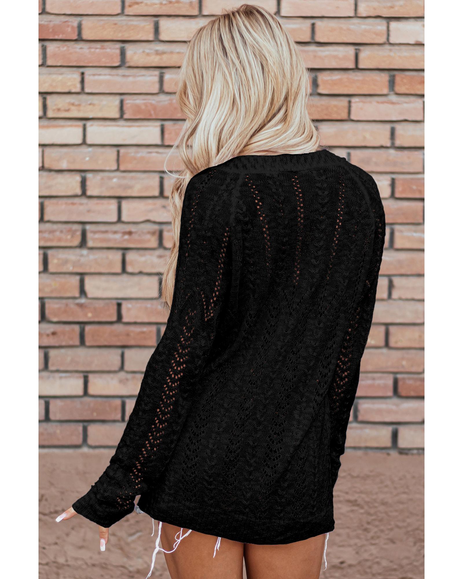 V539-AZEXDC2711740-P2-L-202508280755-00 Black Solid Open Knit Cardigan - L - Image 1
