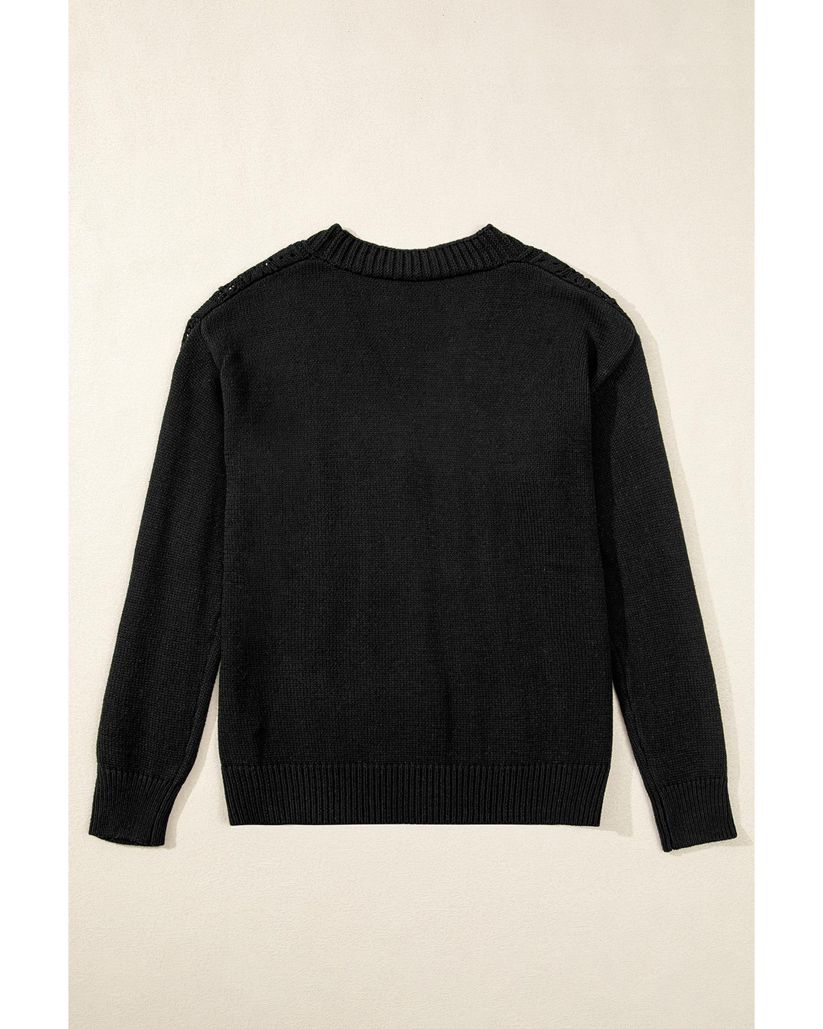 V539-AZEXDC2711785-P2-XL-202508282135-00 Black Open Knit Drop Shoulder Sweater Cardigan - XL - Image 1