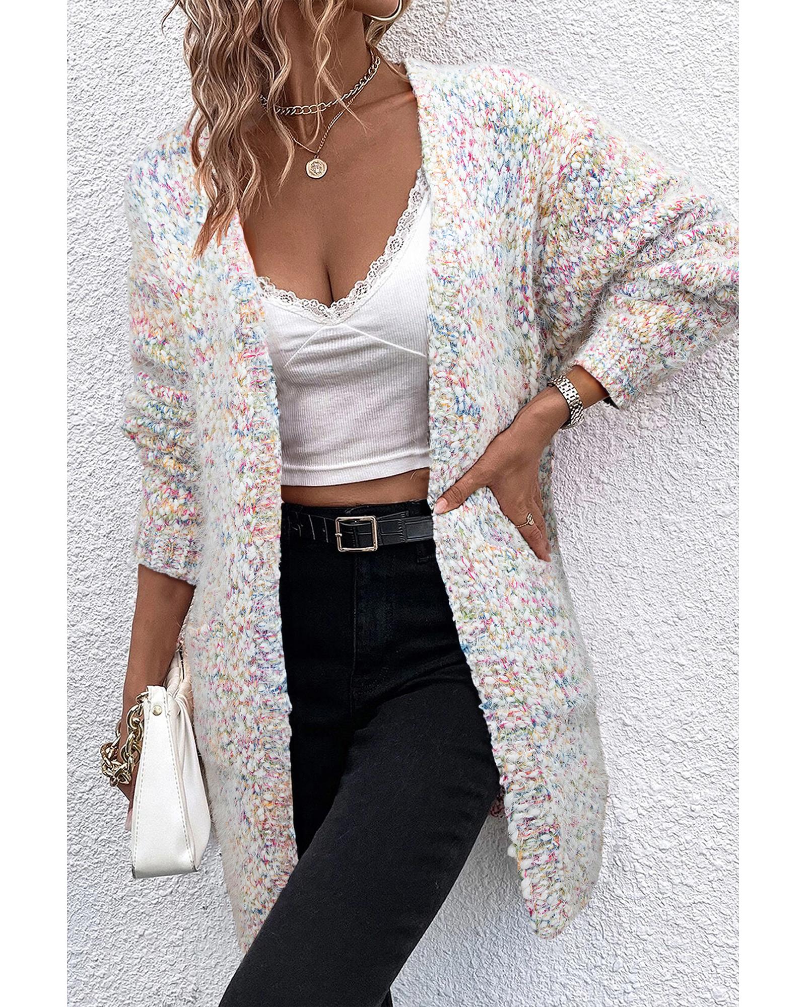 V539-AZEXDC2711892-P722-S-202506131812-00 Yellow Multicolor Confetti Open Front Knit Cardigan - S - Image 1