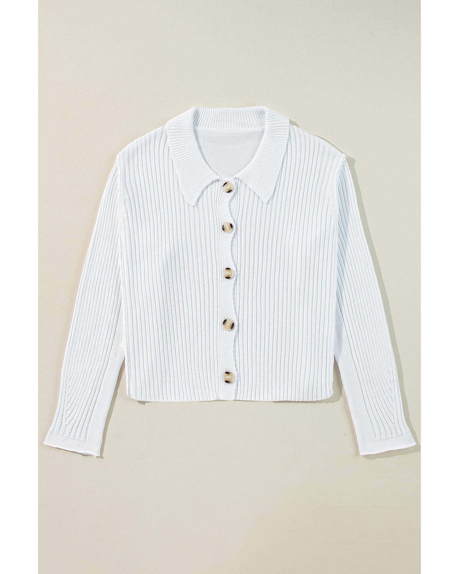 V539-AZEXDC2711944-P1-M-202508281715-00 White Collared Button-up Loose Fit Casual Sweater - M - Image 1
