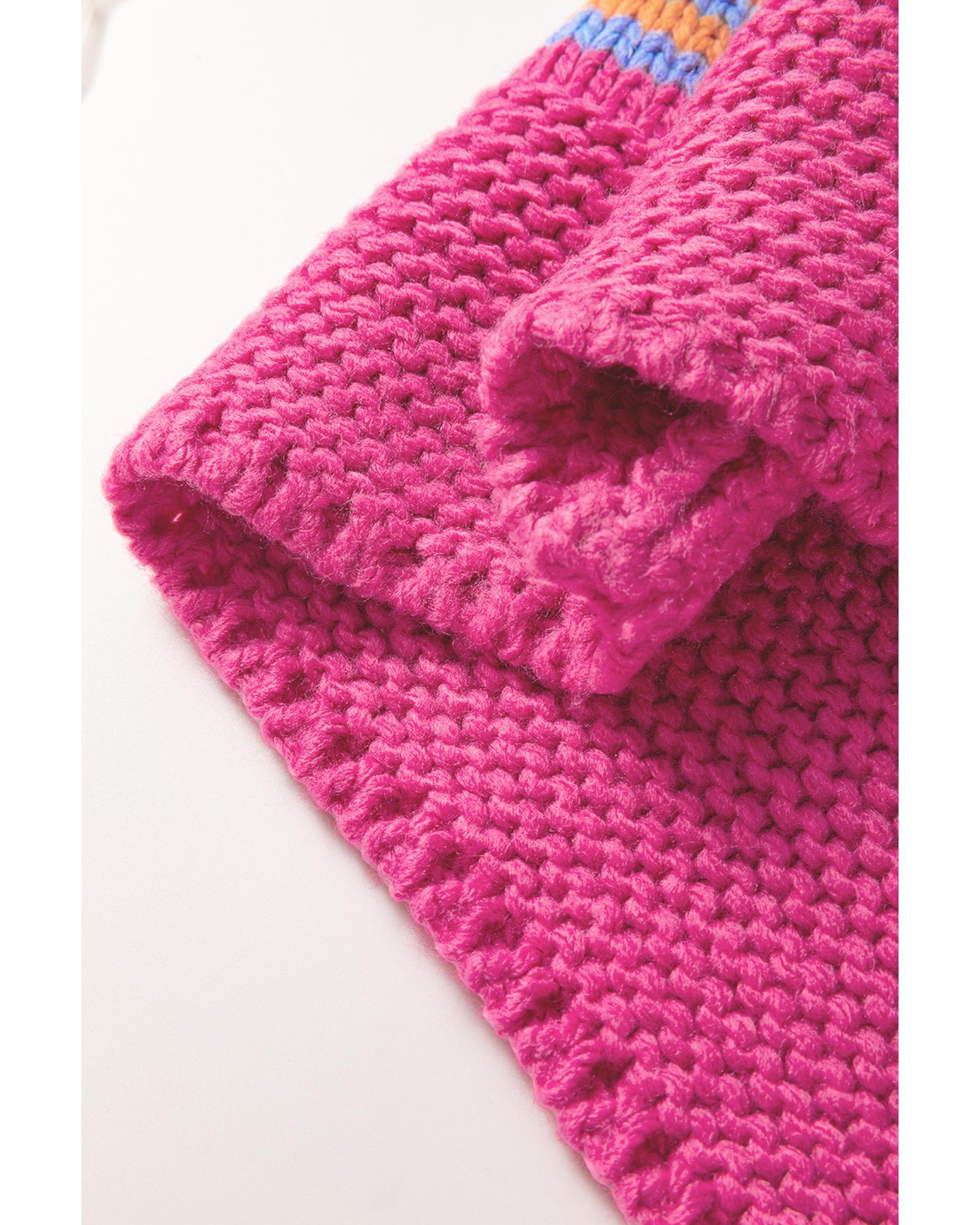 V539-AZEXDC2711973-P619-M-202508300615-00 Rose Stripe Colorful Puff Sleeve Drop Shoulder Loose Cardigan - M - Image 1