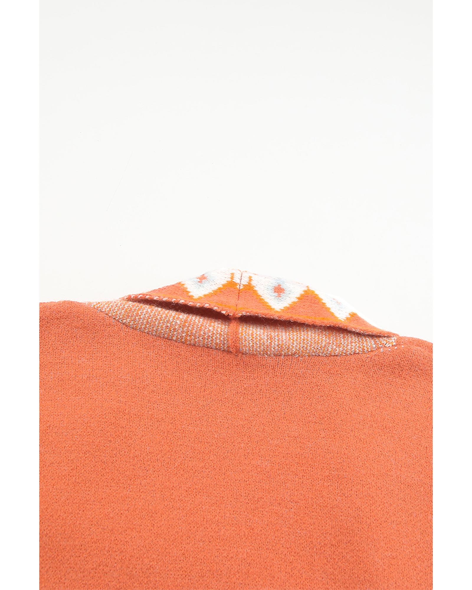 V539-AZEXDC271373-P101420-XL-202508300615-00 Orange Printed Aztec Print Open Front Knitted Cardigan - XL - Image 1