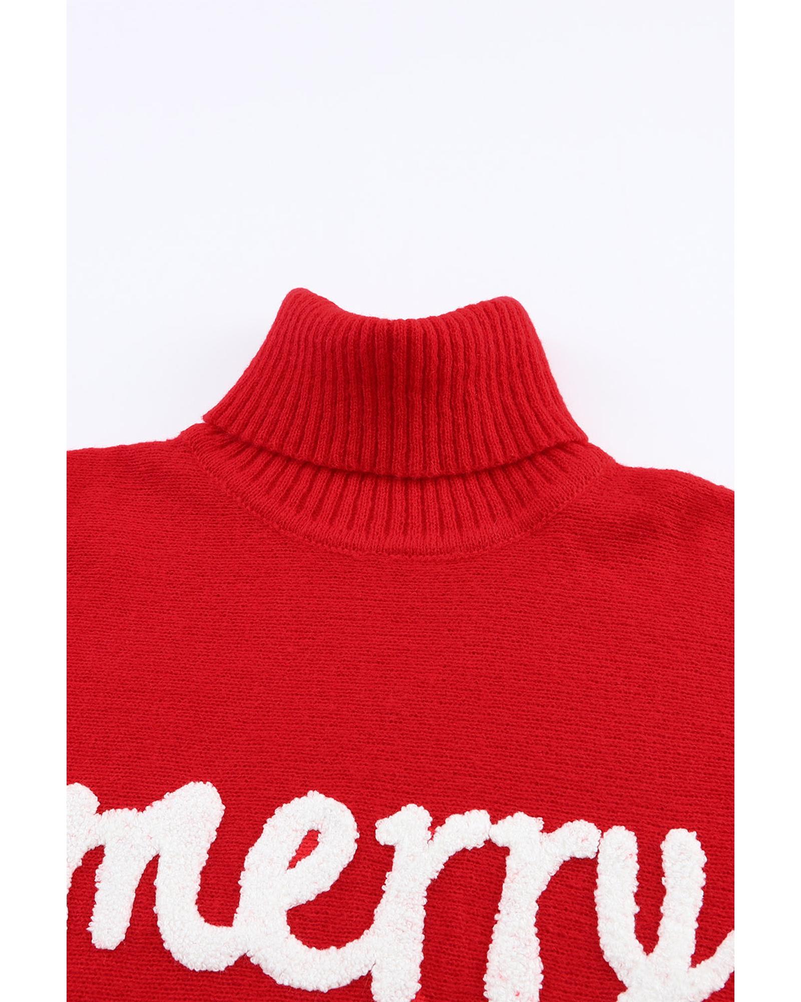 V539-AZEXDC2722817-3-L-202508300330-00 Azura Exchange Red Merry Letter Embroidered High Neck Sweater - L - Image 1