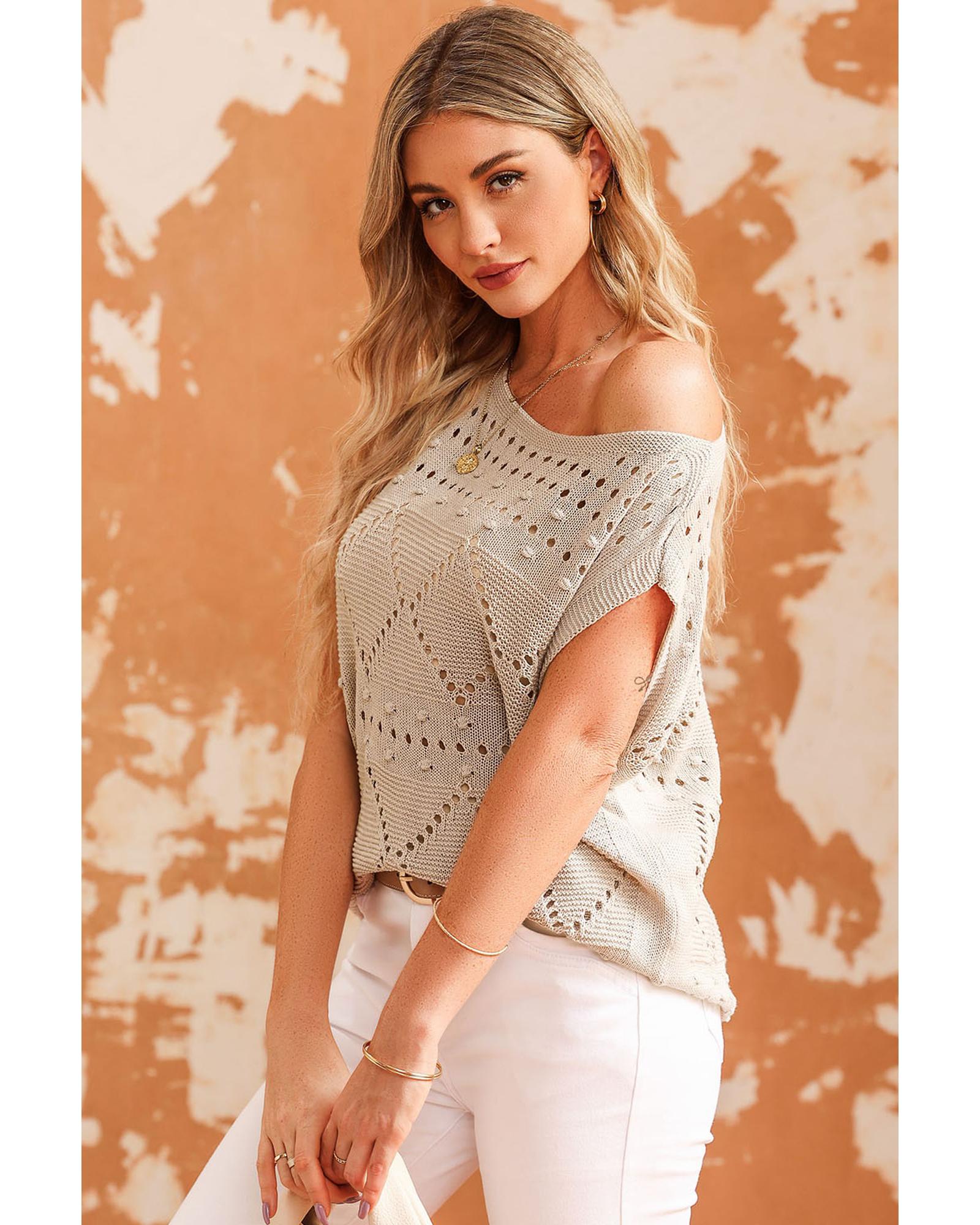 V539-AZEXDC2722899-16-XL-202508260920-00 Azura Exchange Pointelle Knit Short Dolman Sleeve Sweater Top - XL - Image 1