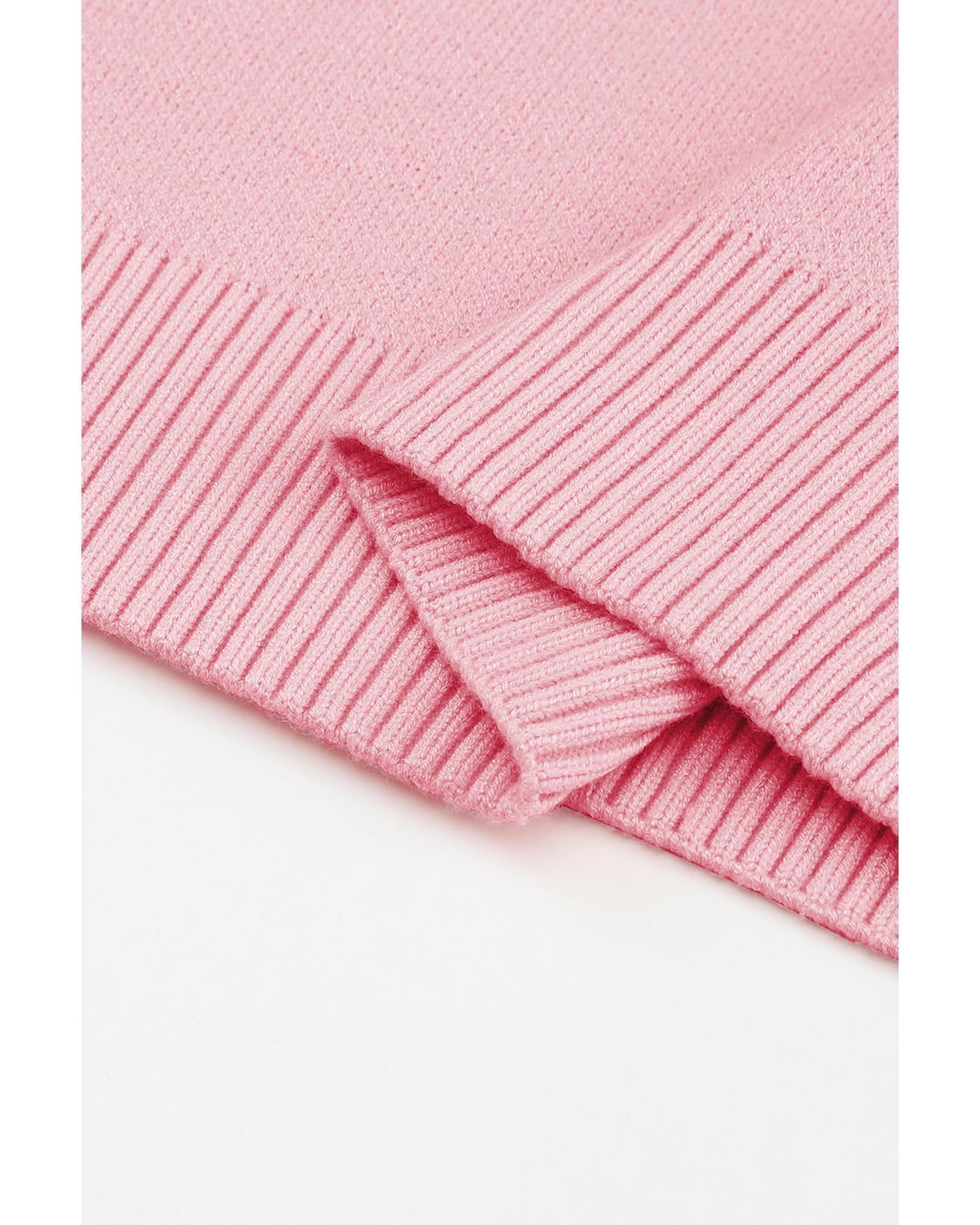 V539-AZEXDC2722985-10-XL-202508300400-00 Pink Floral Pattern Drop Shoulder Sweater - XL - Image 1