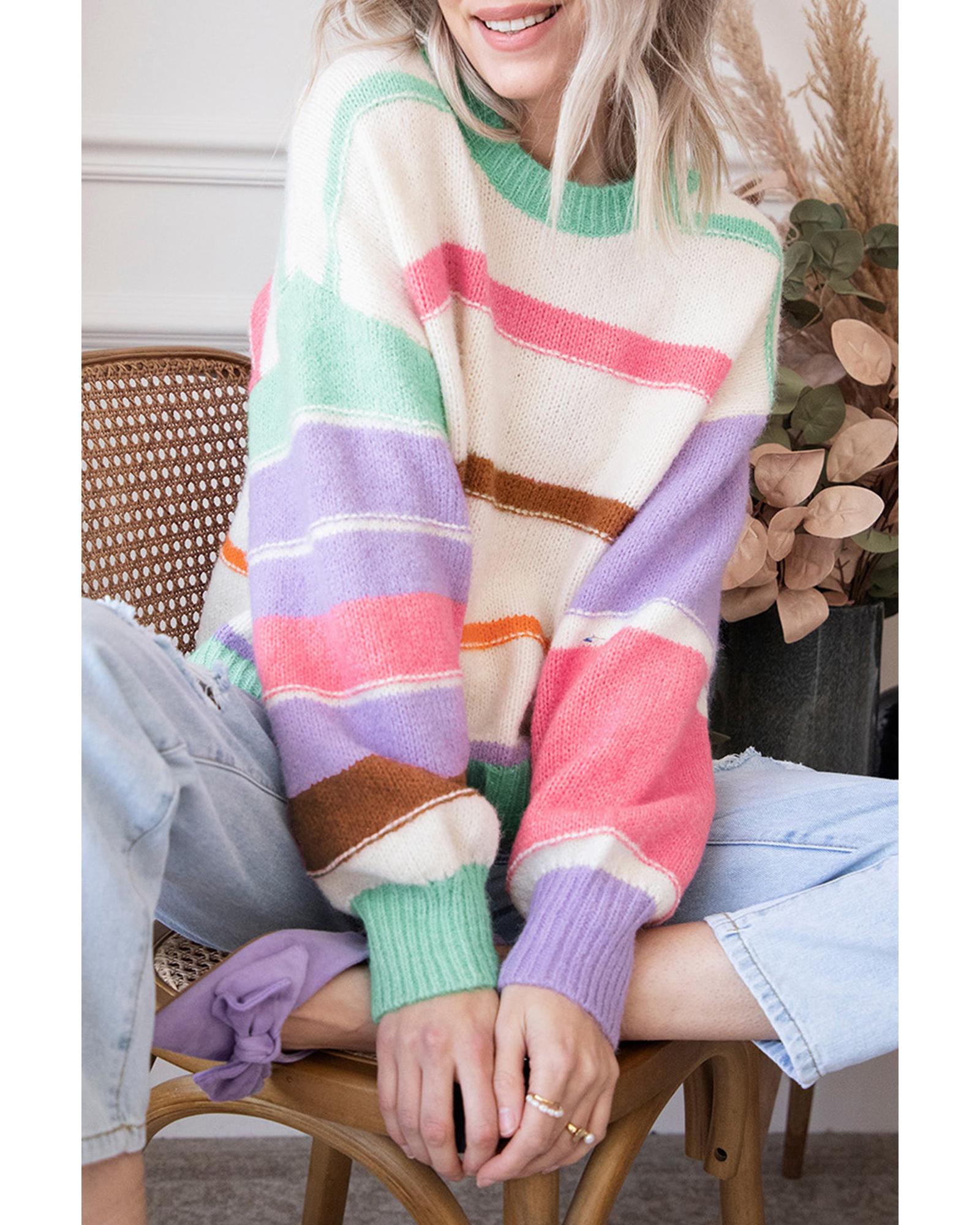 V539-AZEXDC2723438-22-S-202508300035-00 Multicolor Striped Colorblock Drop Shoulder Sweater - S - Image 1