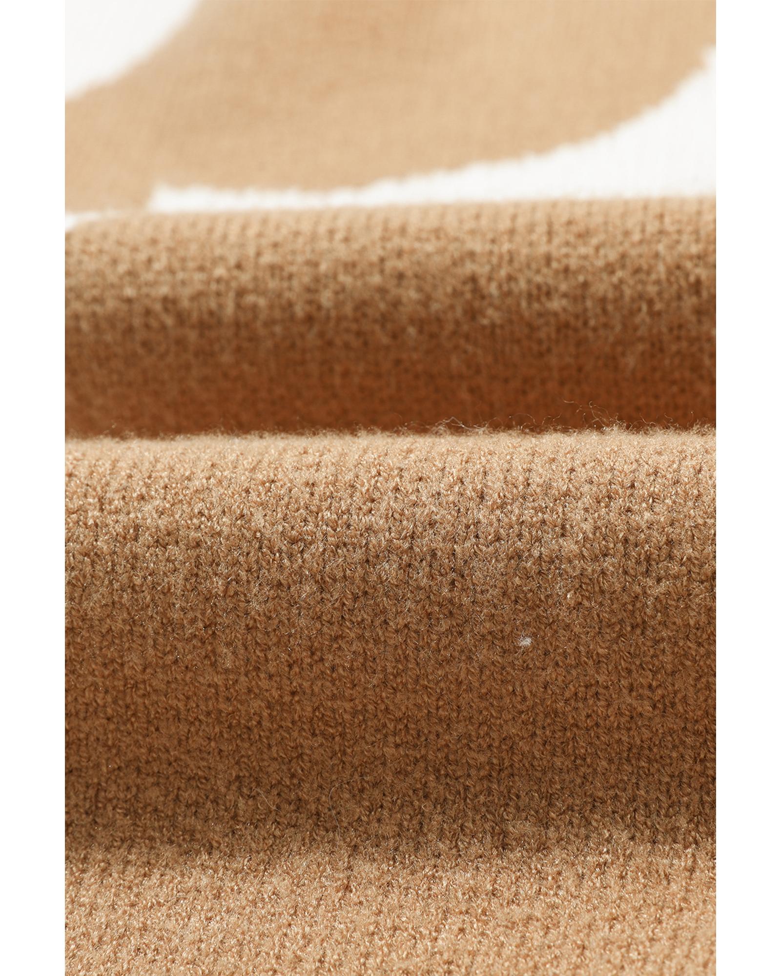 V539-AZEXDC2723491-16-S-202508281120-00 Khaki Big Flower Pattern Drop Shoulder Sweater - S - Image 1