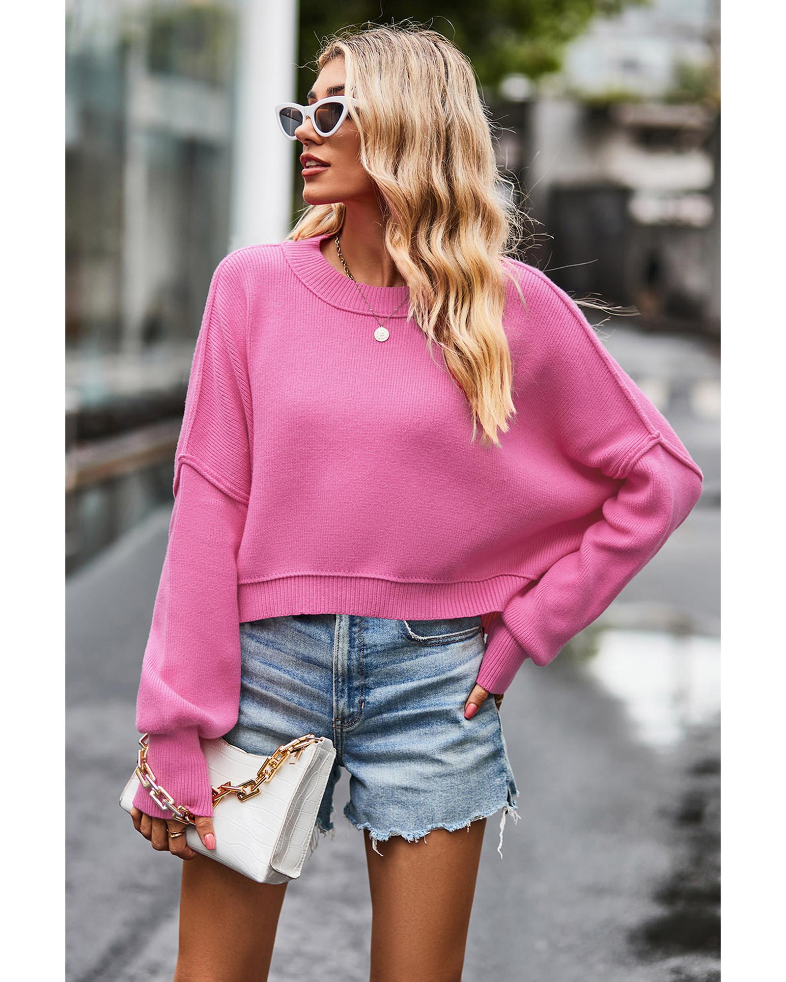 V539-AZEXDC2723508-P106-L-202508280340-00 Ribbed Trim Drop Shoulder Baggy Sweater - L - Image 1