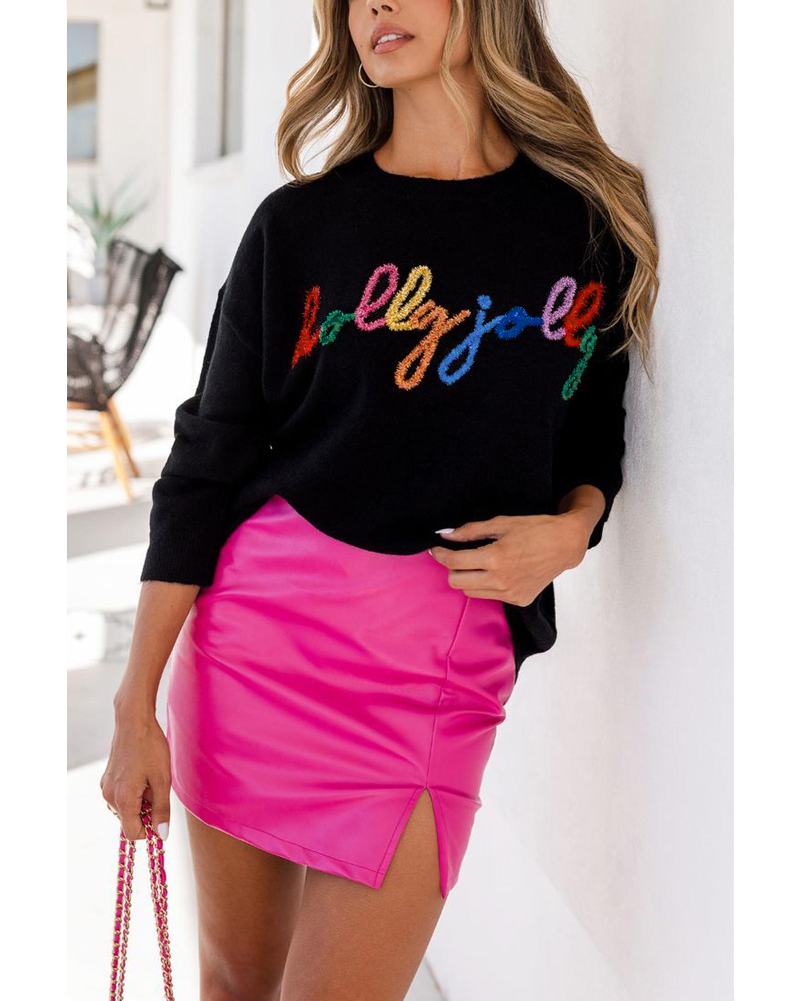 V539-AZEXDC2723655-2-S-202506140048-00 Black Holly Jolly Round Neck Casual Sweater - S - Image 1