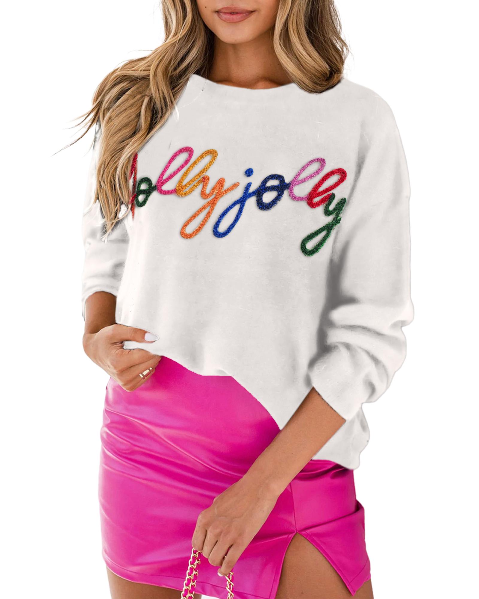 V539-AZEXDC2723655-P1-XL-202508292150-00 White Holly Jolly Round Neck Casual Sweater - XL - Image 1