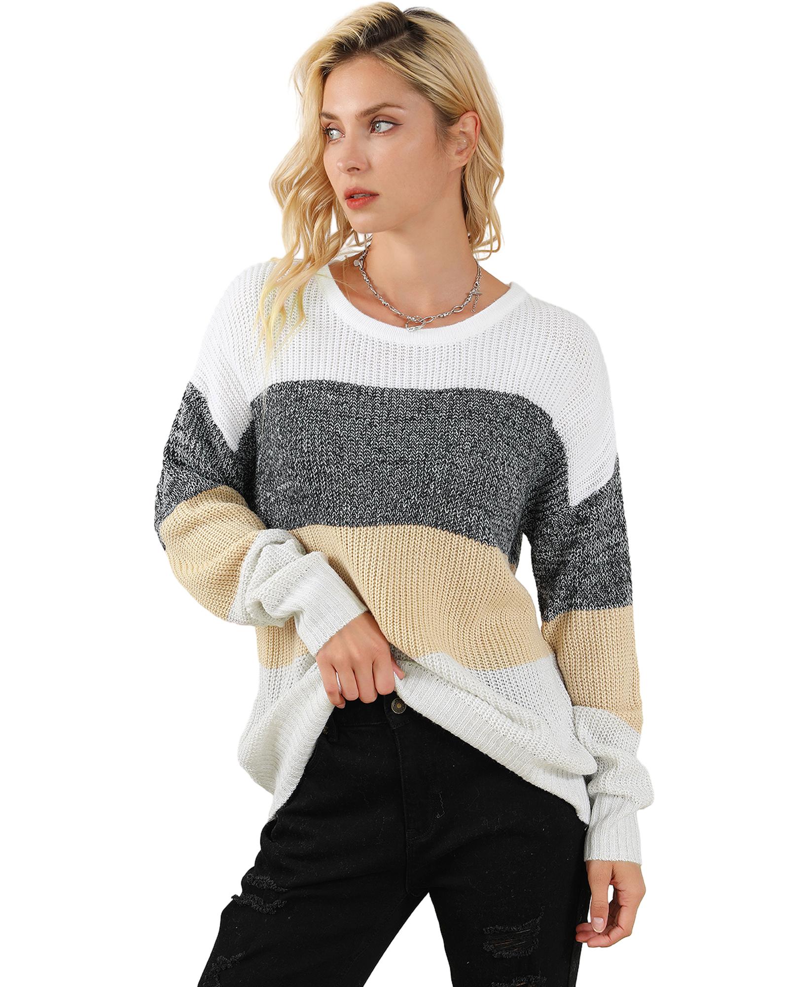 V539-AZEXDC2723689-P22-M-202508280700-00 Multicolour Color Block Drop Shoulder Knit Sweater - M - Image 1