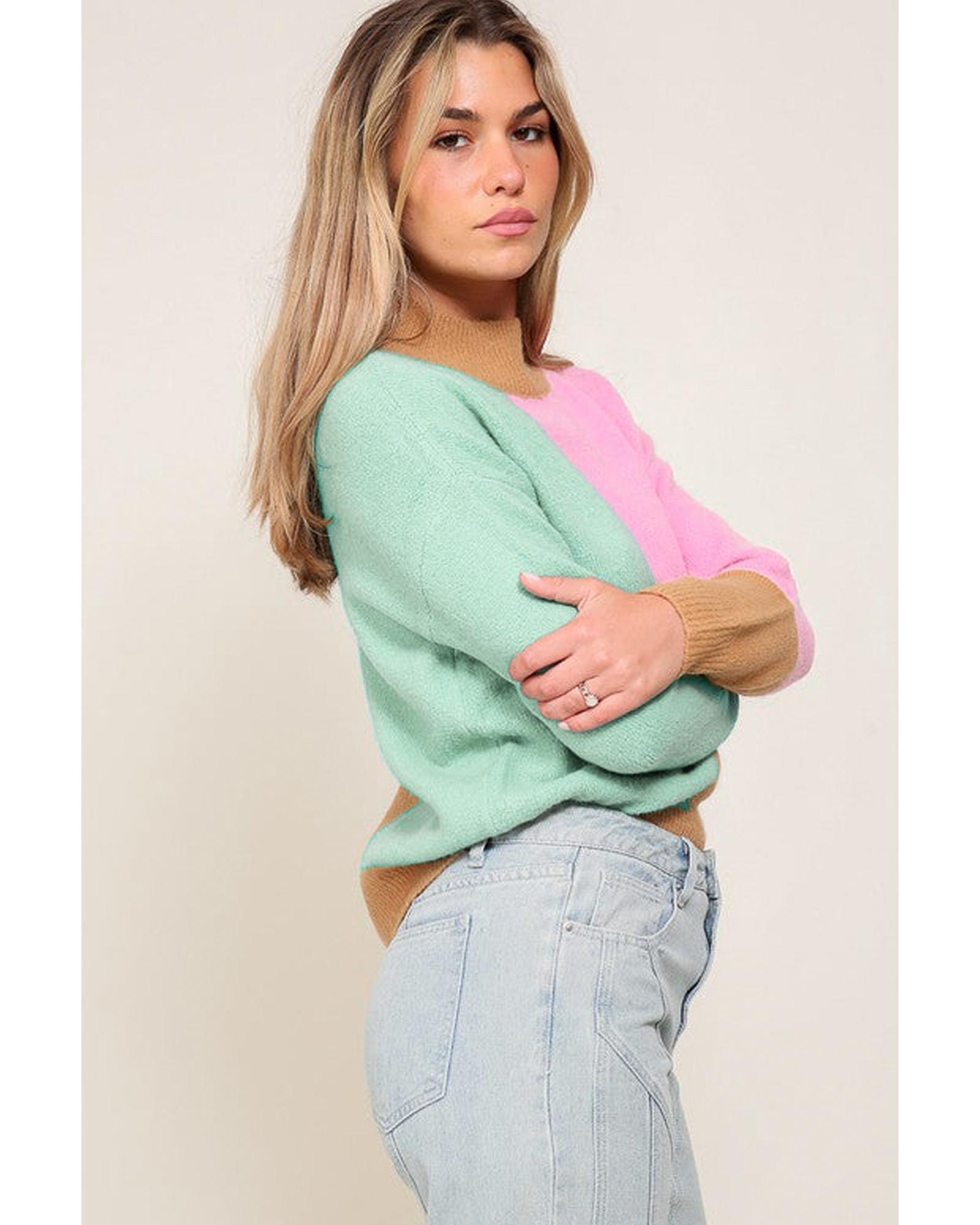 V539-AZEXDC2723932-P22-L-202508282205-00 Multicolour Colorblock Mock Neck Ribbed Trim Sweater - L - Image 1