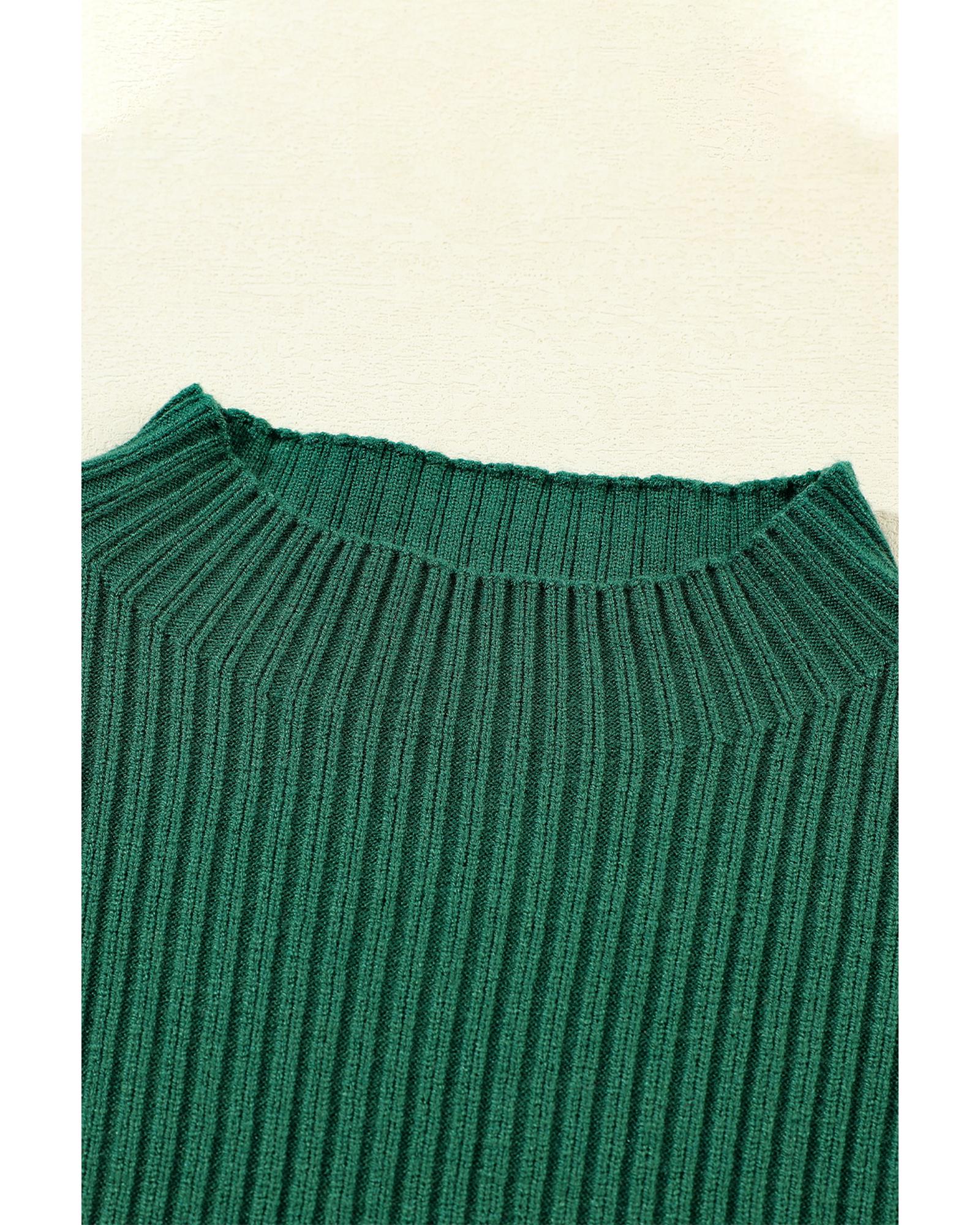 V539-AZEXDC2724250-P309-L-202508281745-00 Blackish Green Patch Pocket Ribbed Knit Short Sleeve Sweater - L - Image 1