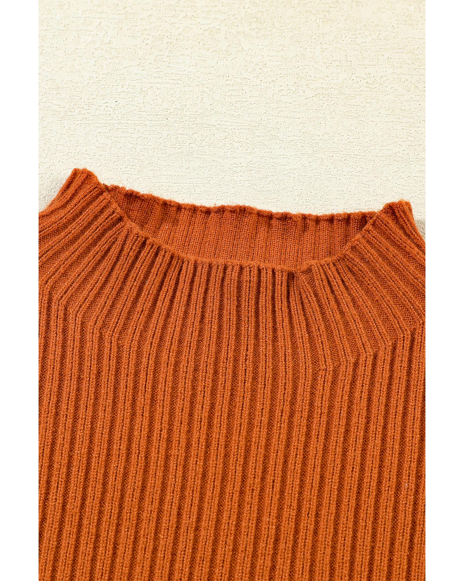 V539-AZEXDC2724250-P5014-XL-202508291355-00 Gold Flame Patch Pocket Ribbed Knit Short Sleeve Sweater - XL - Image 1