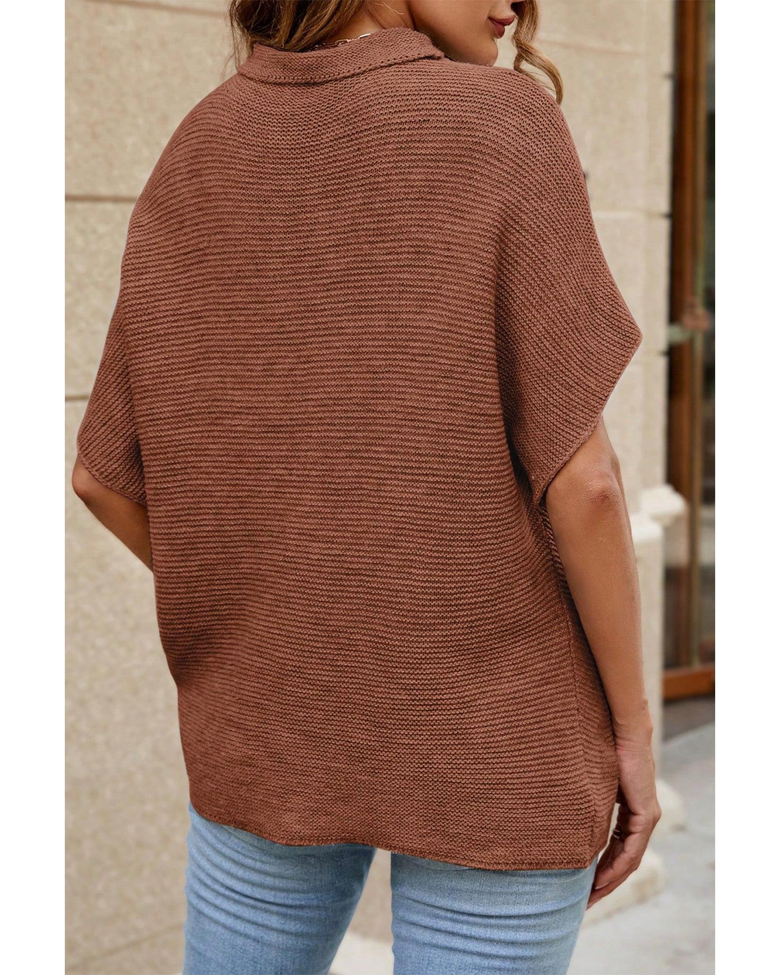 V539-AZEXDC2724518-P1017-XL-202508280735-00 Coffee High Neck Short Bat Sleeve Sweater - XL - Image 1