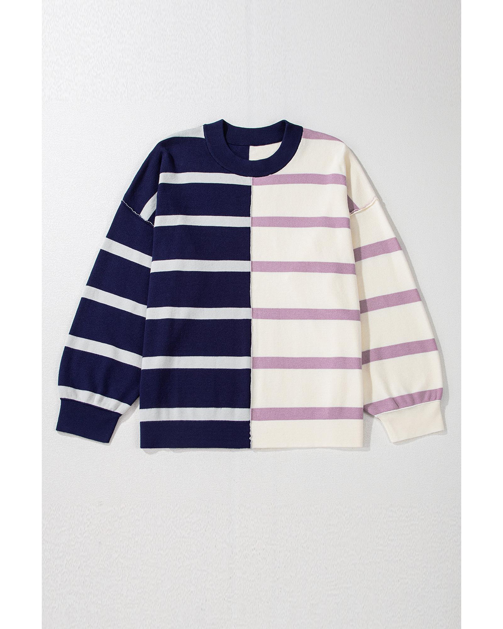 V539-AZEXDC2724774-P519-M-202508280455-00 Blue Stripe Colorblock Oversized Sweater - M - Image 1