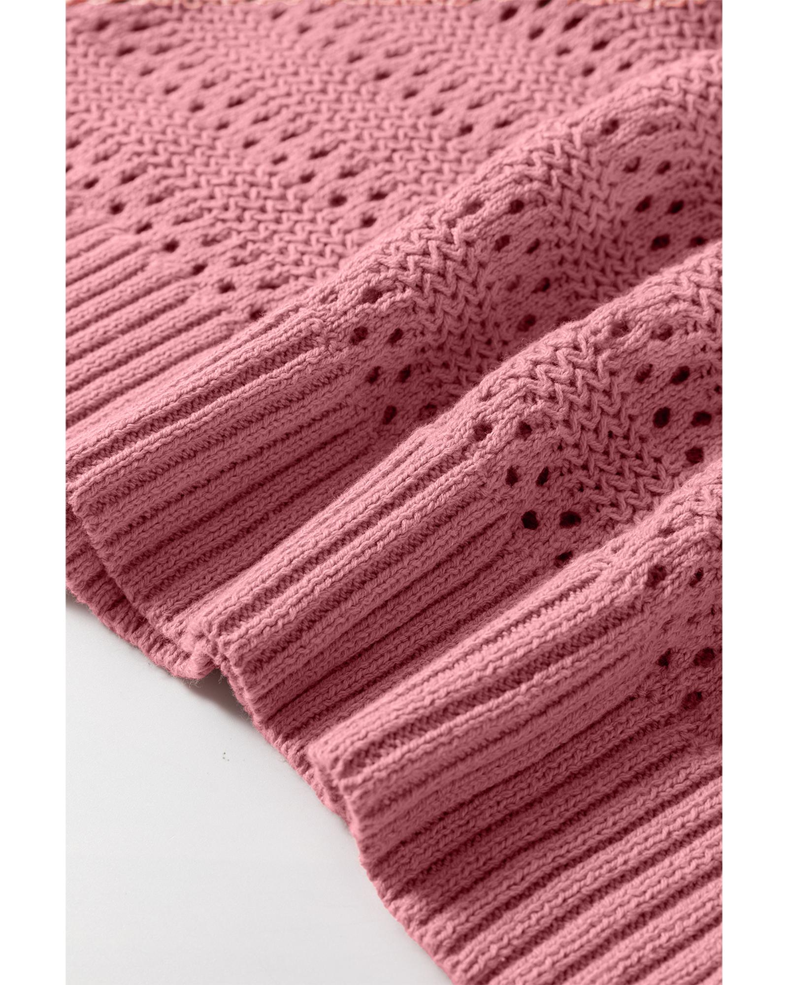 V539-AZEXDC2724819-P4010-XL-202508280840-00 Peach Blossom Pointelle Knit Raglan Sleeve Hooded Sweater - XL - Image 1