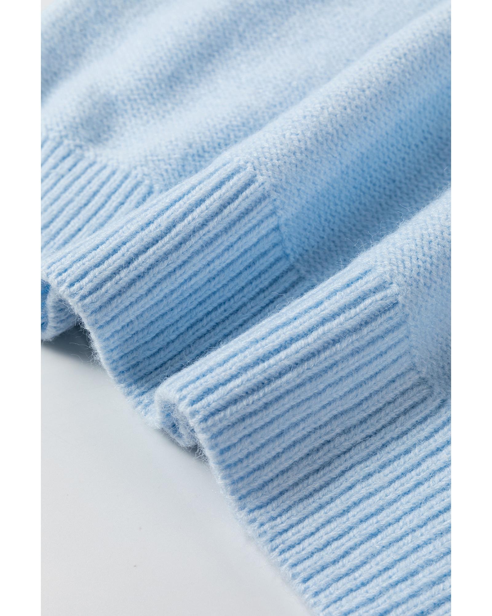 V539-AZEXDC2724823-P4-S-202506140231-00 Light Blue Knitted Flower Pattern Ribbed Edge Sweater - S - Image 1