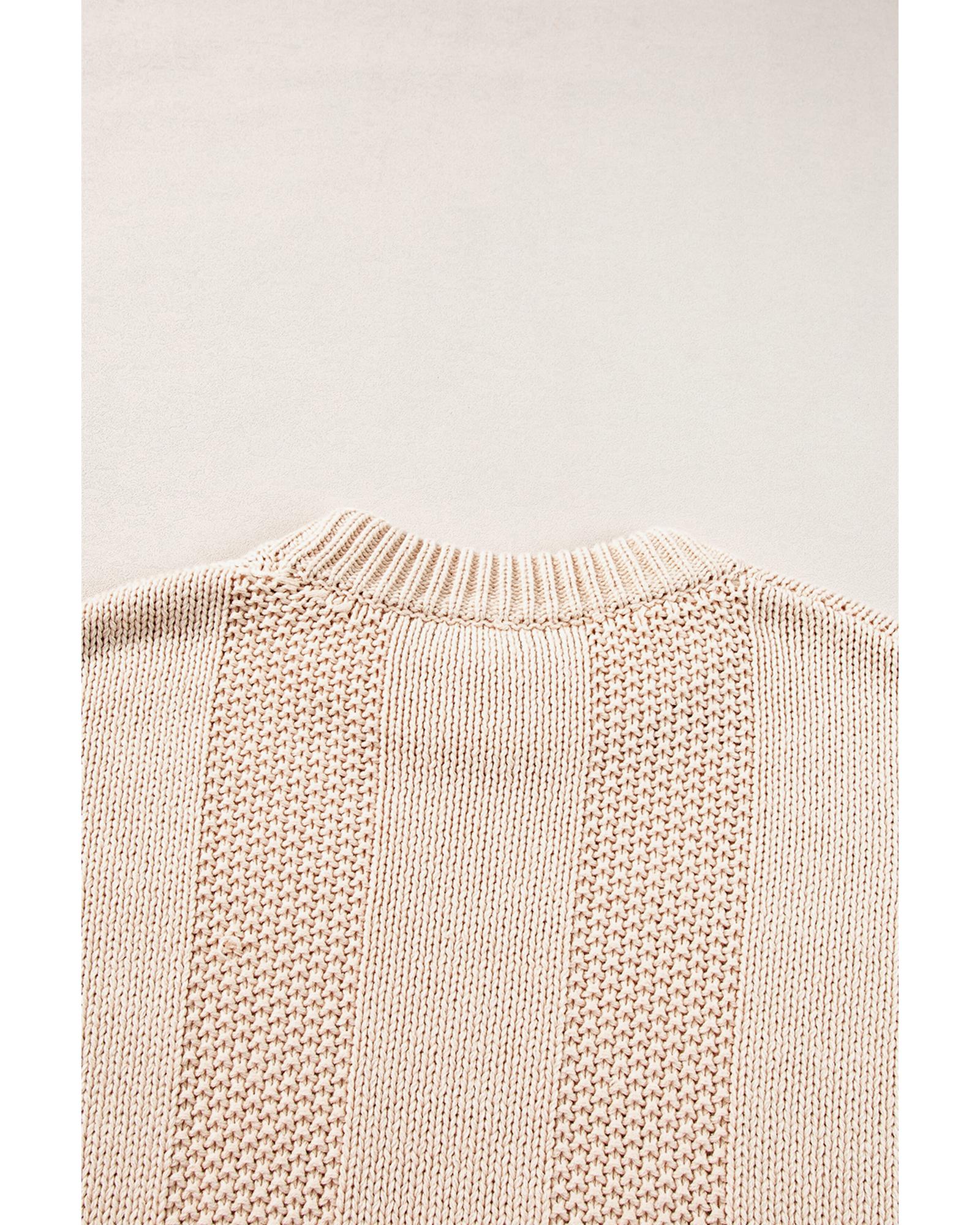 V539-AZEXDC2724881-P5016-XL-202508282125-00 Pale Khaki Solid Color Cable Knit Ribbed Loose Sweater - XL - Image 1