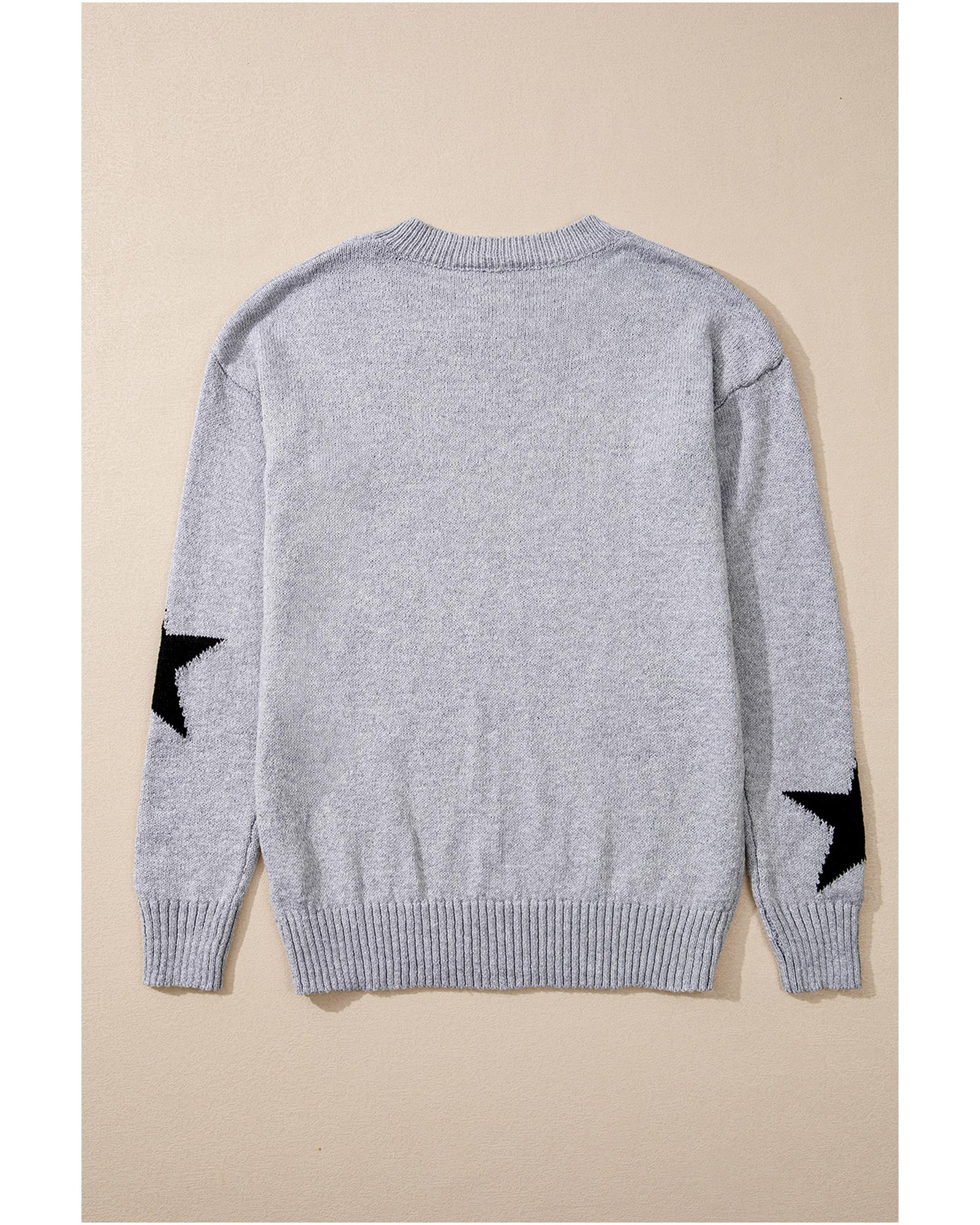 V539-AZEXDC2725042-P1122-M-202508300035-00 Gray Star Pattern Drop Shoulder Sweater - M - Image 1
