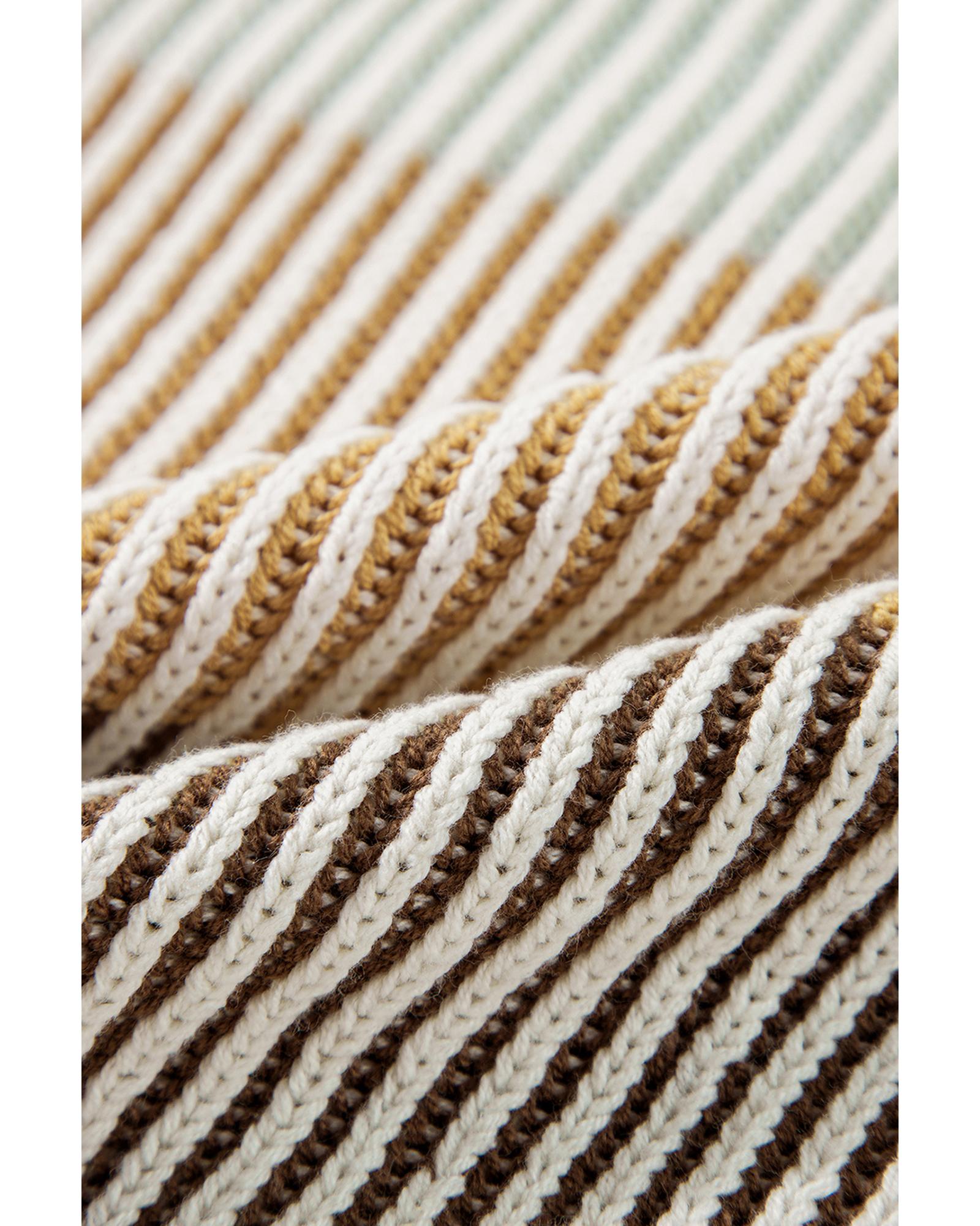 V539-AZEXDC2725196-P1722-S-202506140112-00 Brown Colorblock Textured Knit Bubble Sleeve Sweater - S - Image 1