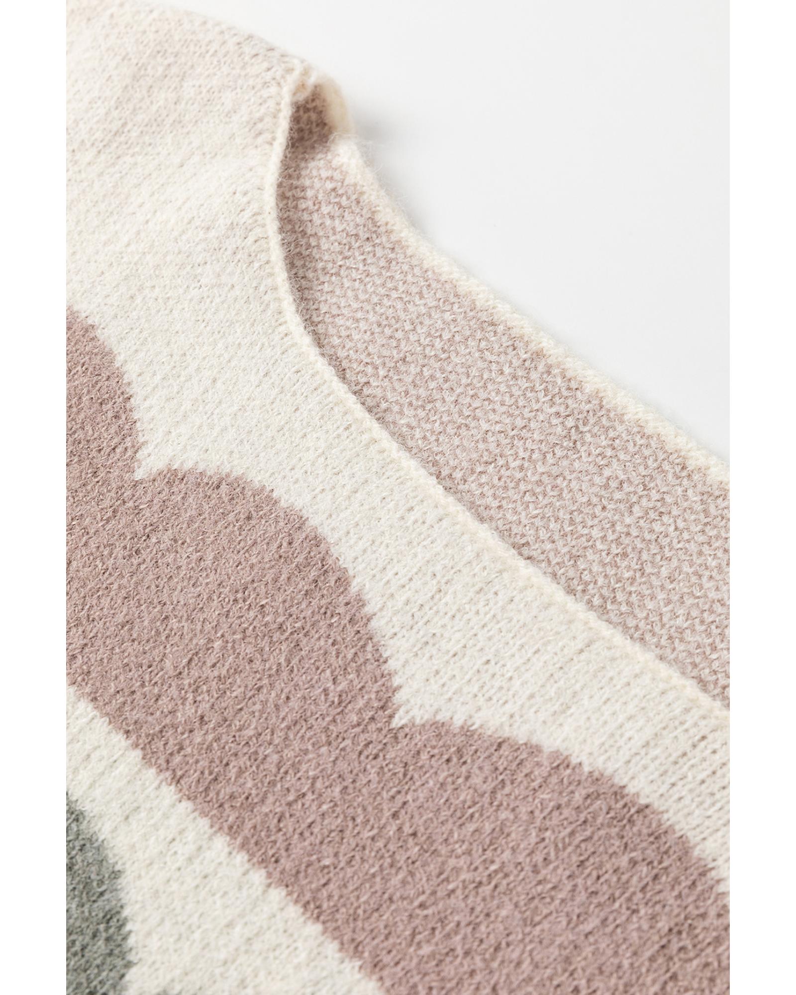 V539-AZEXDC2725266-P1122-L-202508300205-00 Gray Wave Striped Balloon Sleeve Drop Shoulder Sweater - L - Image 1