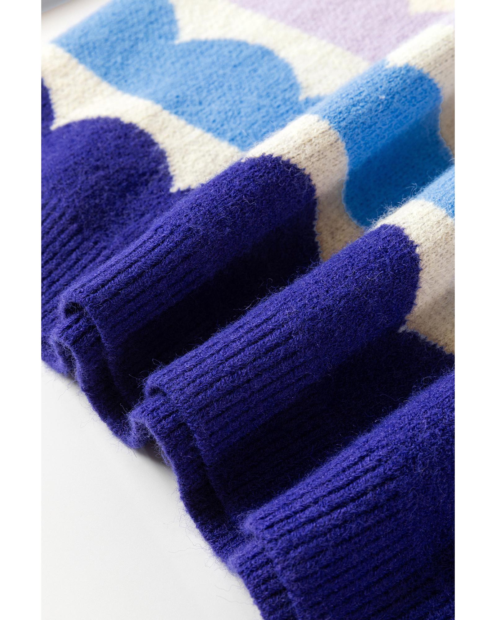 V539-AZEXDC2725266-P522-L-202508280210-00 Dark Blue Wave Striped Balloon Sleeve Drop Shoulder Sweater - L - Image 1