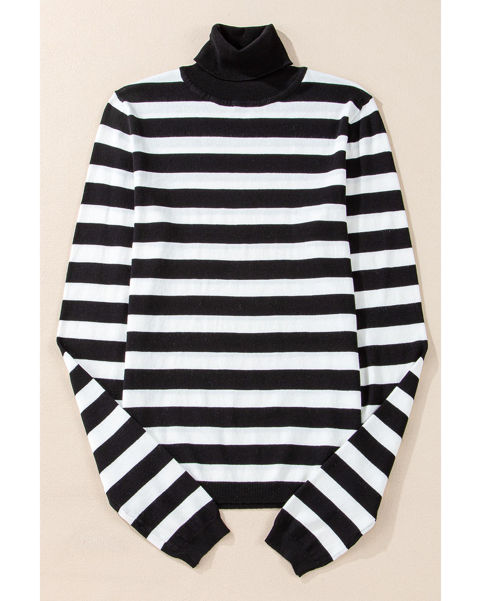 V539-AZEXDC2725470-P219-M-202508282135-00 Black Stripe Slim Fit High Neck Knit Sweater - M - Image 1