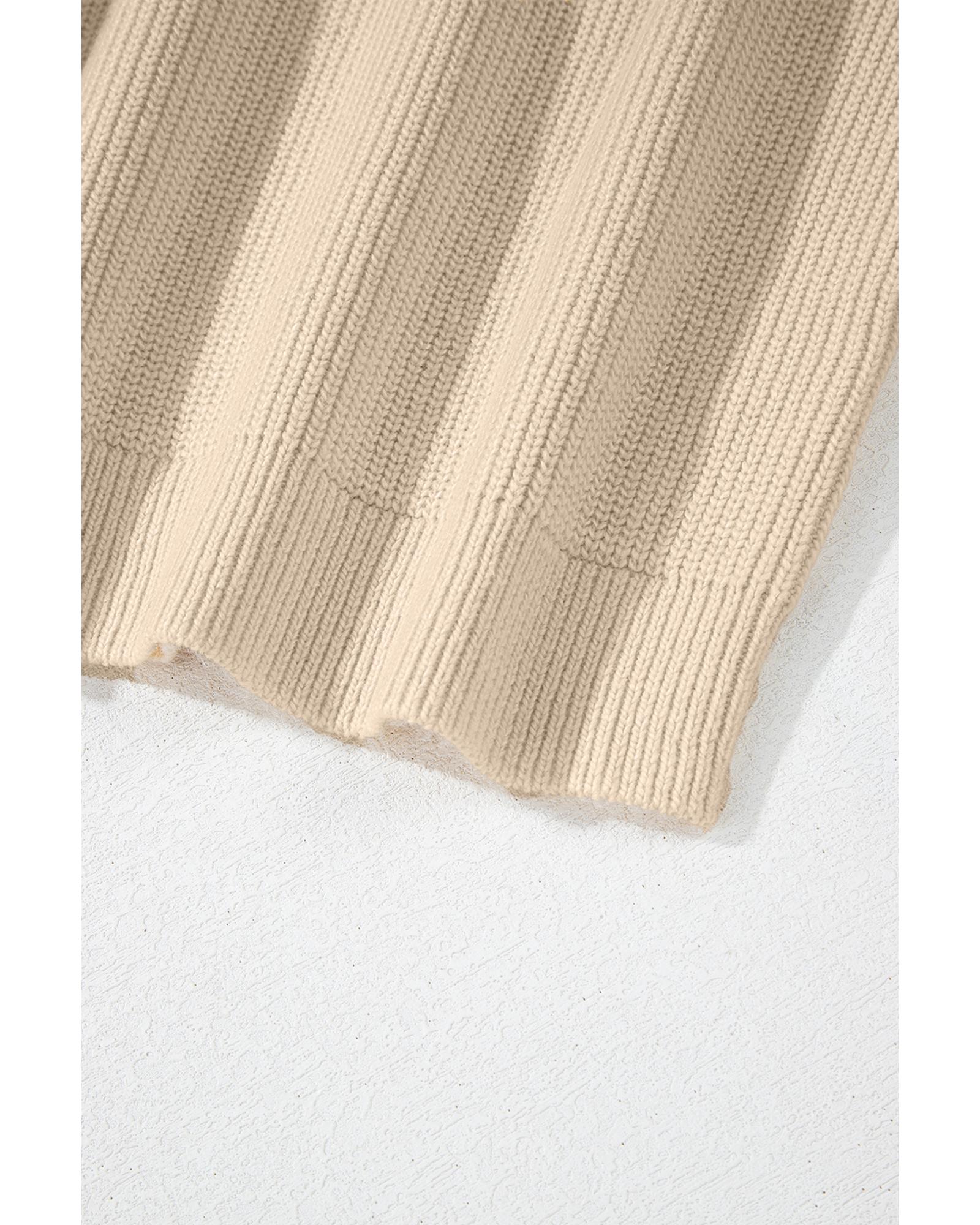 V539-AZEXDC2725559-P15-M-202508300605-00 Beige Solid Color Drawstring Hooded Drop Shoulder Pullover Sweater - M - Image 1