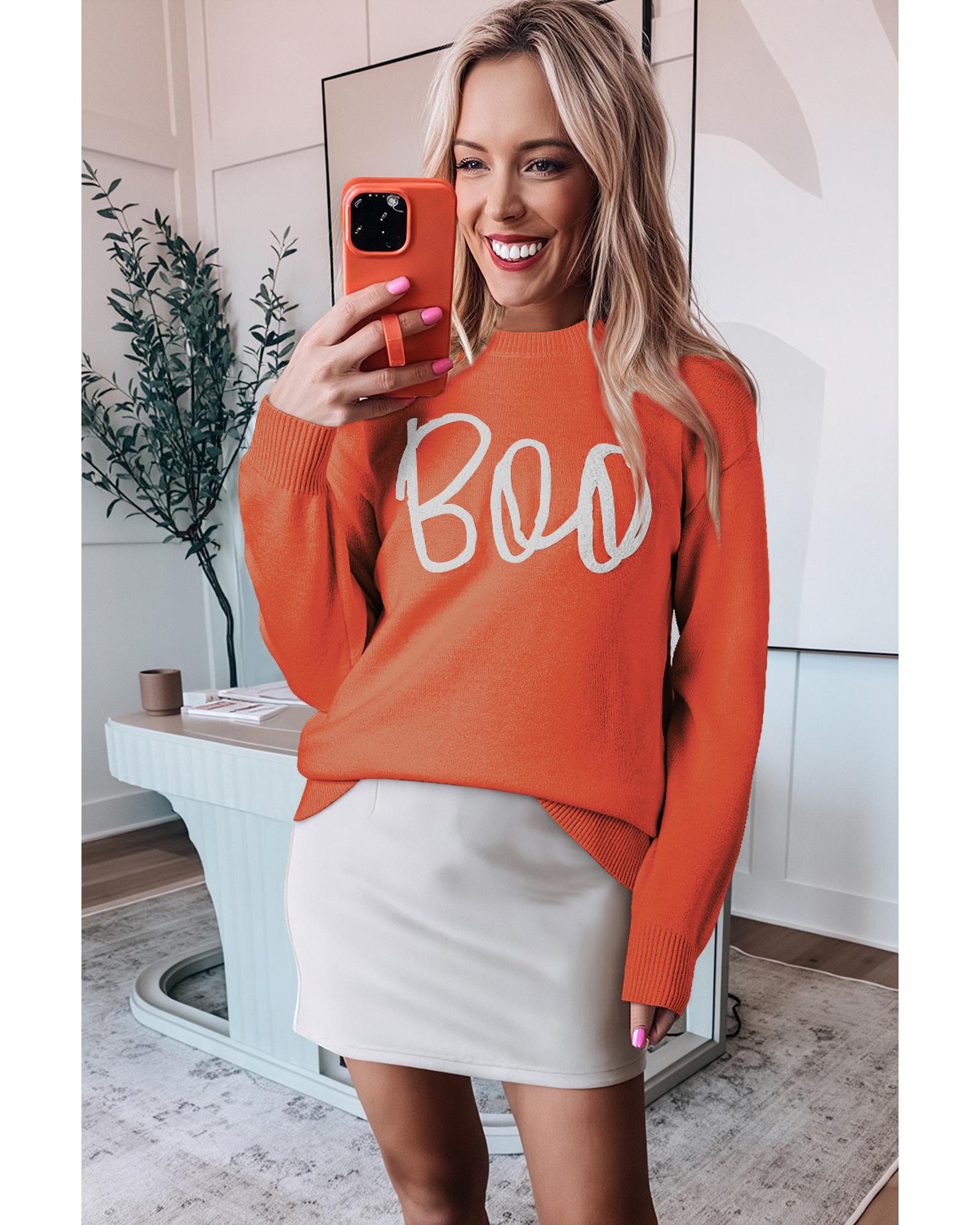 V539-AZEXDC2725569-P14-L-202508280600-00 Orange Boo Knitted Pattern Ribbed Edge Drop Shoulder Sweater - L - Image 1