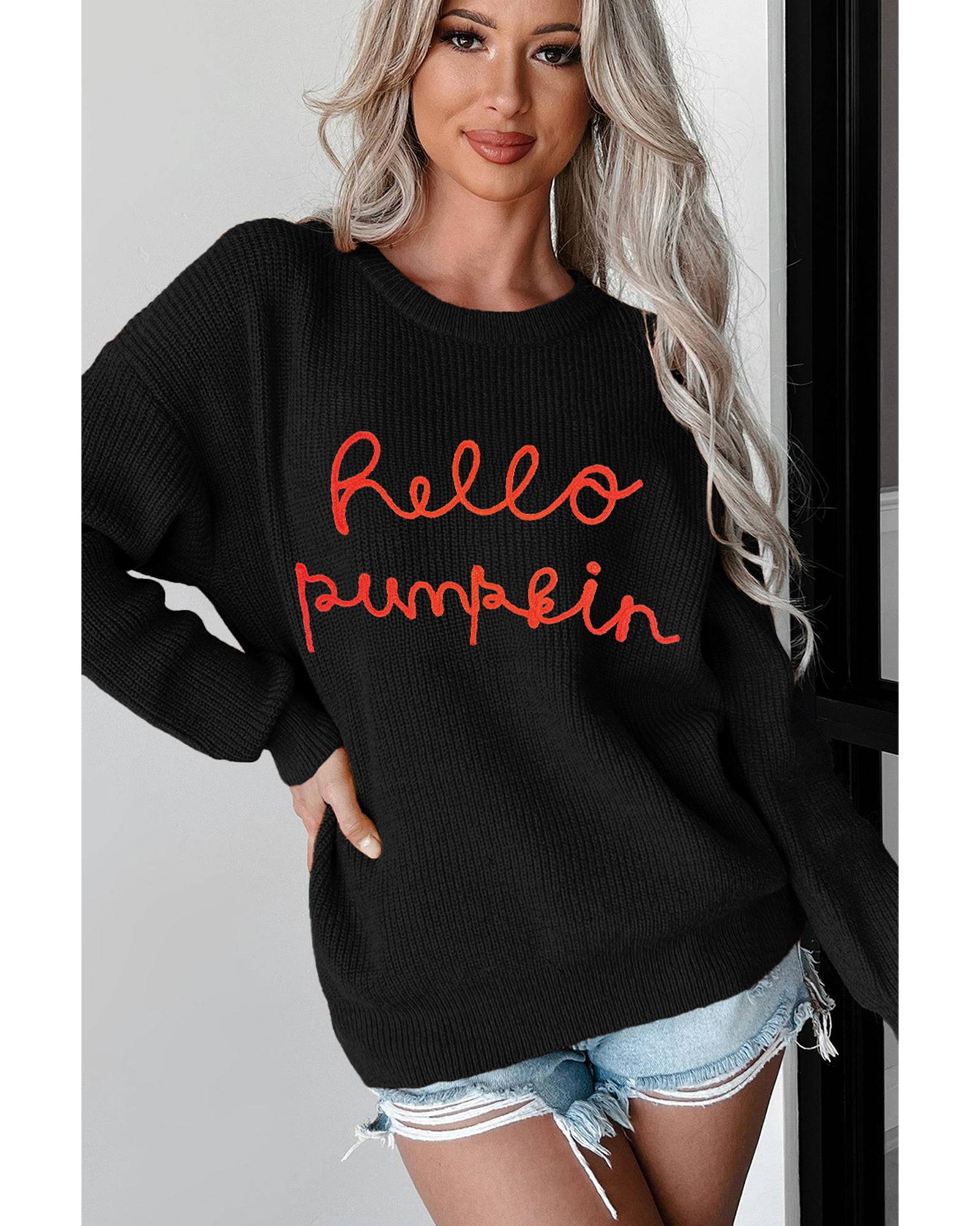 V539-AZEXDC2725576-P2-L-202508291450-00 Black Hello Pumpkin Graphic Sweater - L - Image 1