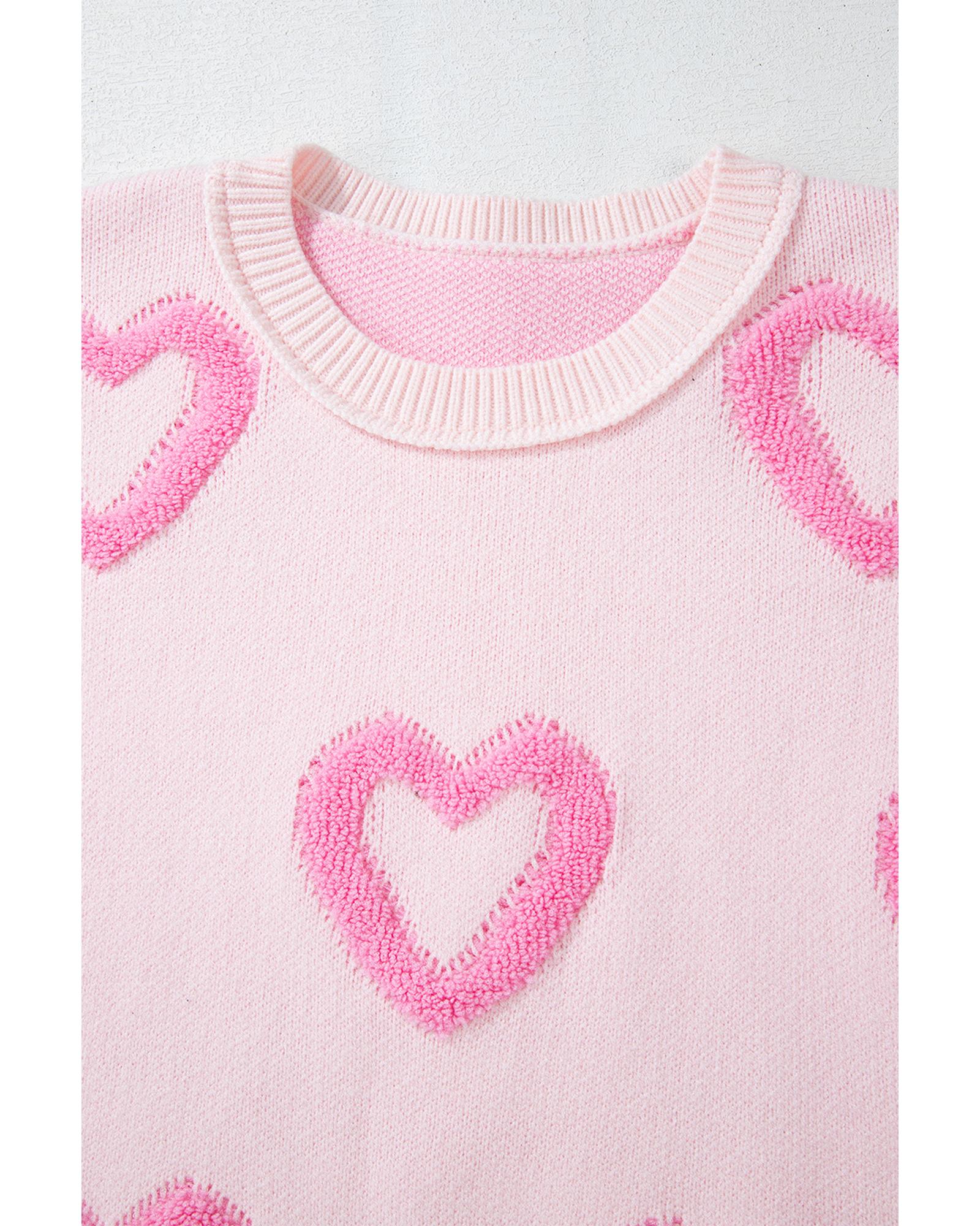 V539-AZEXDC2725830-P1022-L-202508280050-00 Pink Heart Shape Bubble Sleeve Baggy Sweater - L - Image 1