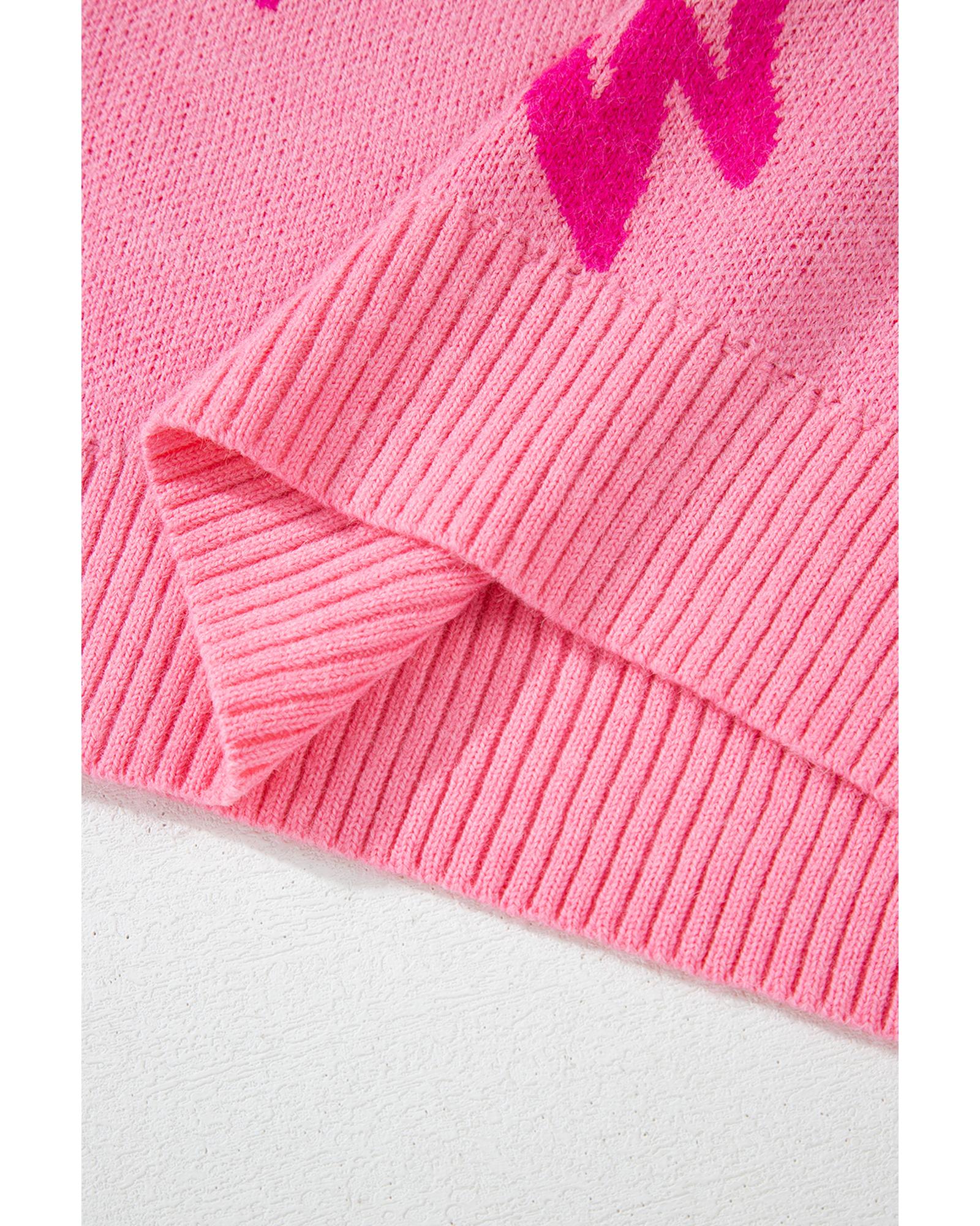 V539-AZEXDC2725970-P10-L-202508291945-00 Pink Bow Pattern Drop Shoulder Loose Sweater - L - Image 1