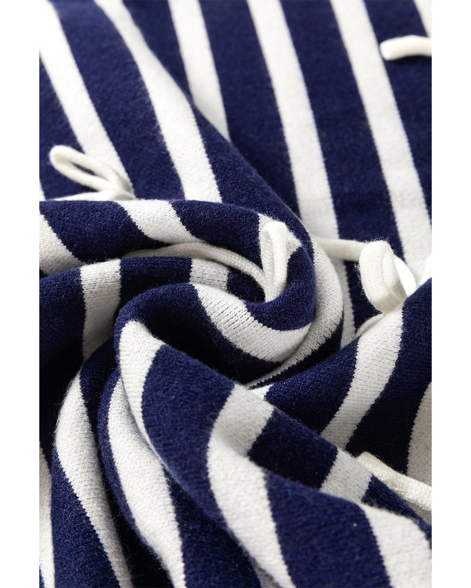 V539-AZEXDC2726052-P519-M-202508300430-00 Blue Stripe Knitted Bow Decor Sweater Vest - M - Image 1