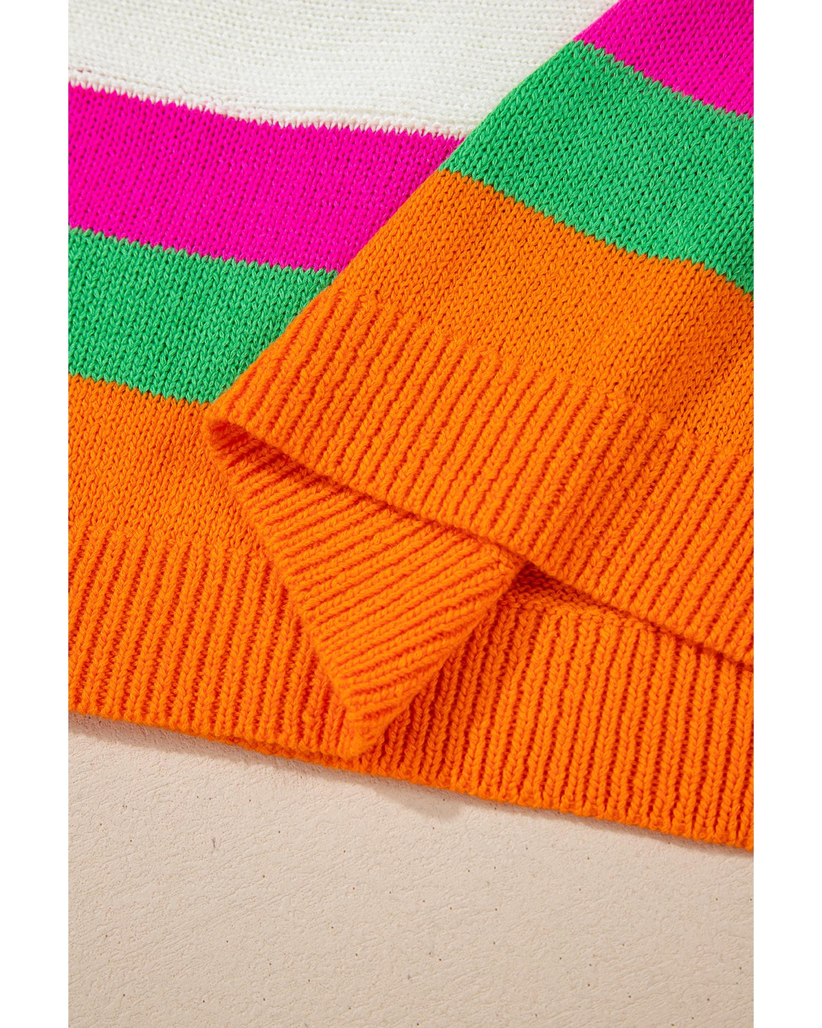 V539-AZEXDC2726093-P101-XL-202508291810-00 White Star Pattern Colorblock Striped Edge Drop Shoulder Sweater - XL - Image 1